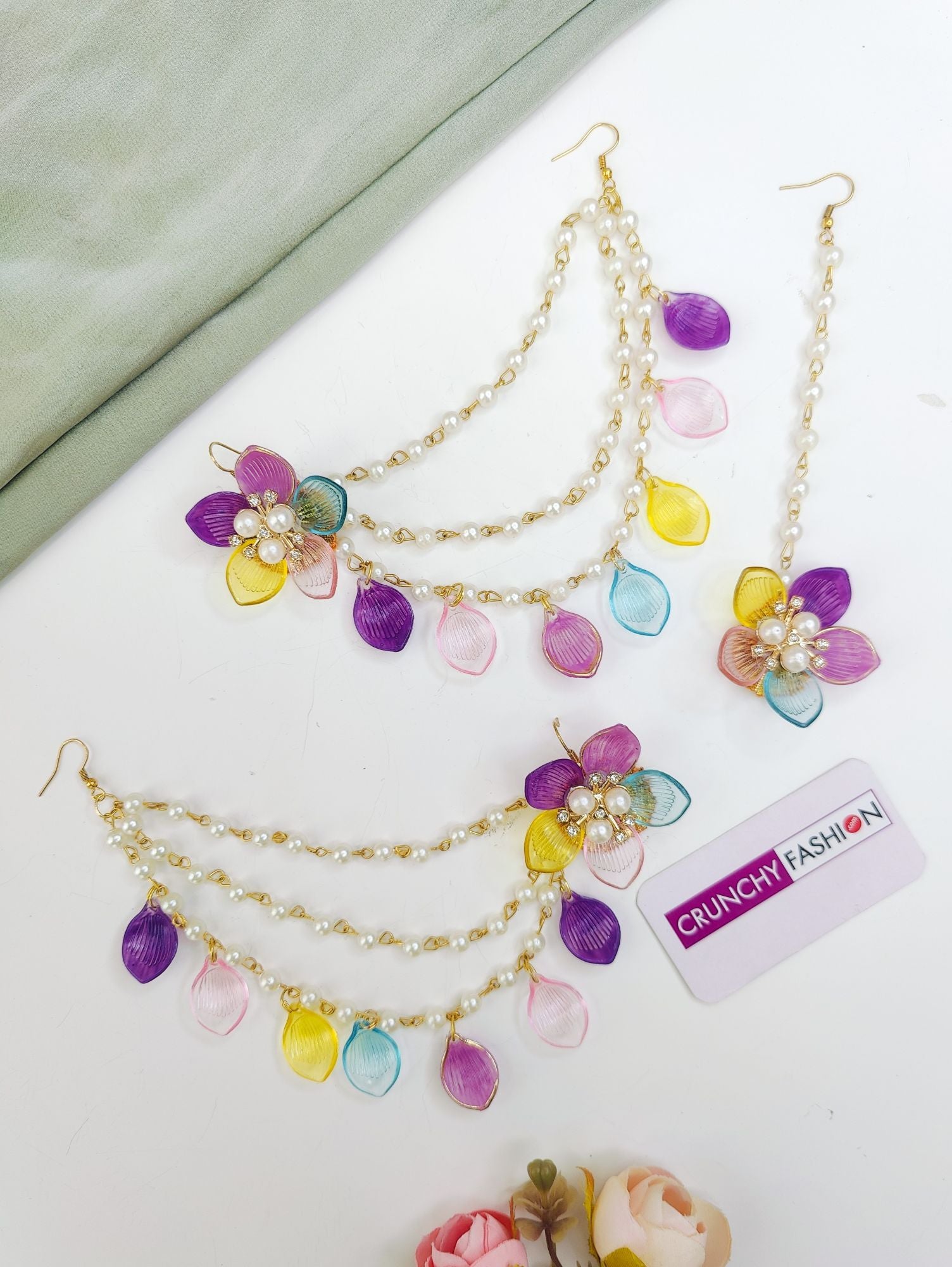 Yellow Lavender Sky Blue Floral & Sea Shell Bridal Haldi Jewellery Set Handmade