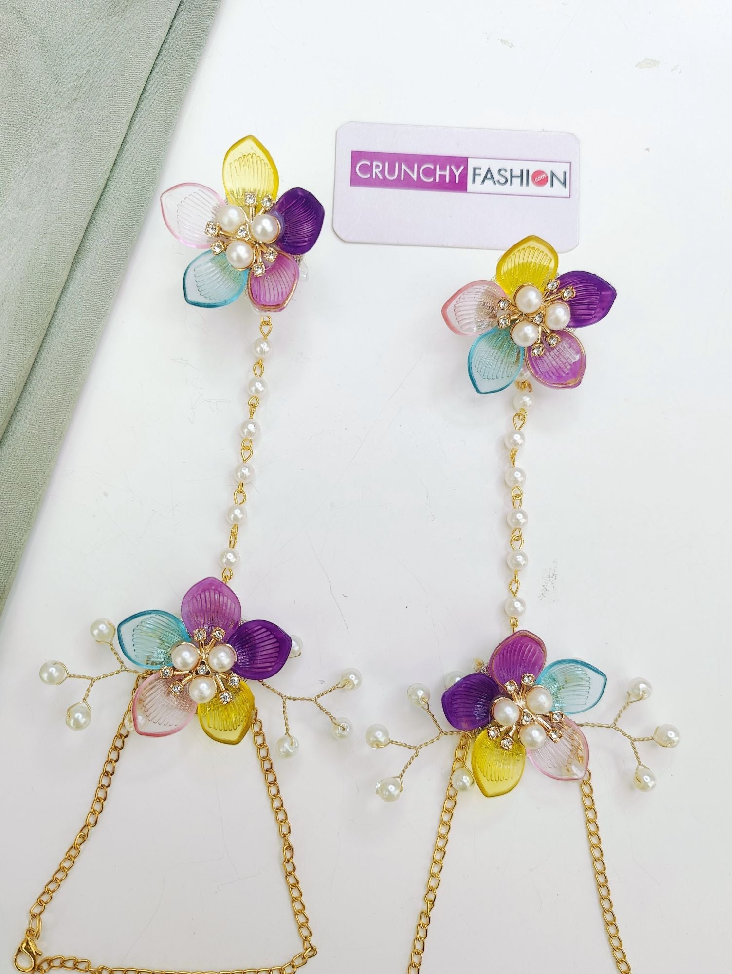 Yellow Lavender Sky Blue Floral & Sea Shell Bridal Haldi Jewellery Set Handmade