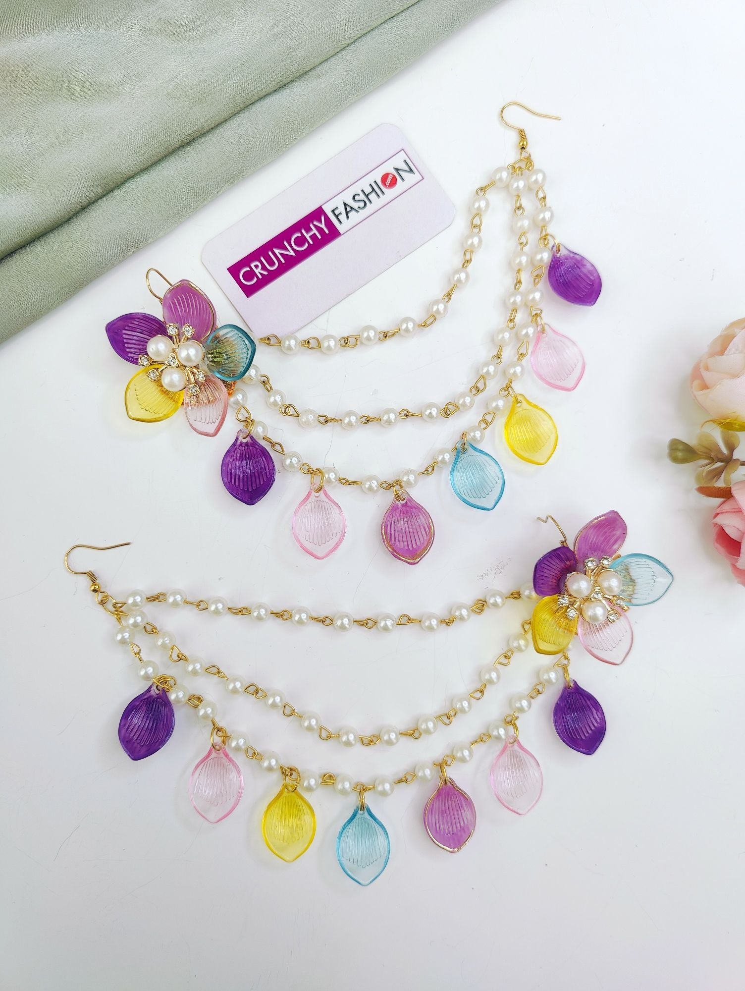 Yellow Lavender Sky Blue Floral & Sea Shell Bridal Haldi Jewellery Set Handmade