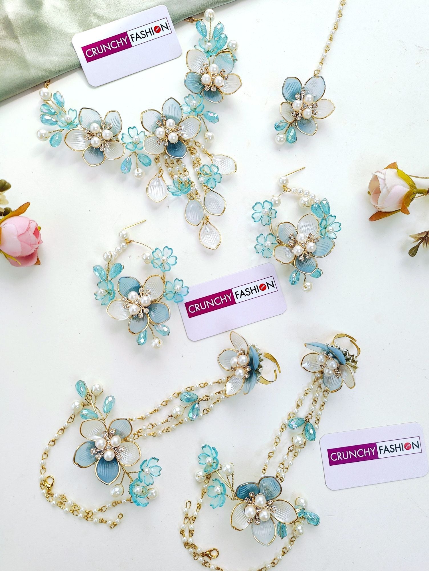 Powder Blue Floral Haldi-Mehndi Acrylic Bridal Jewellery Set