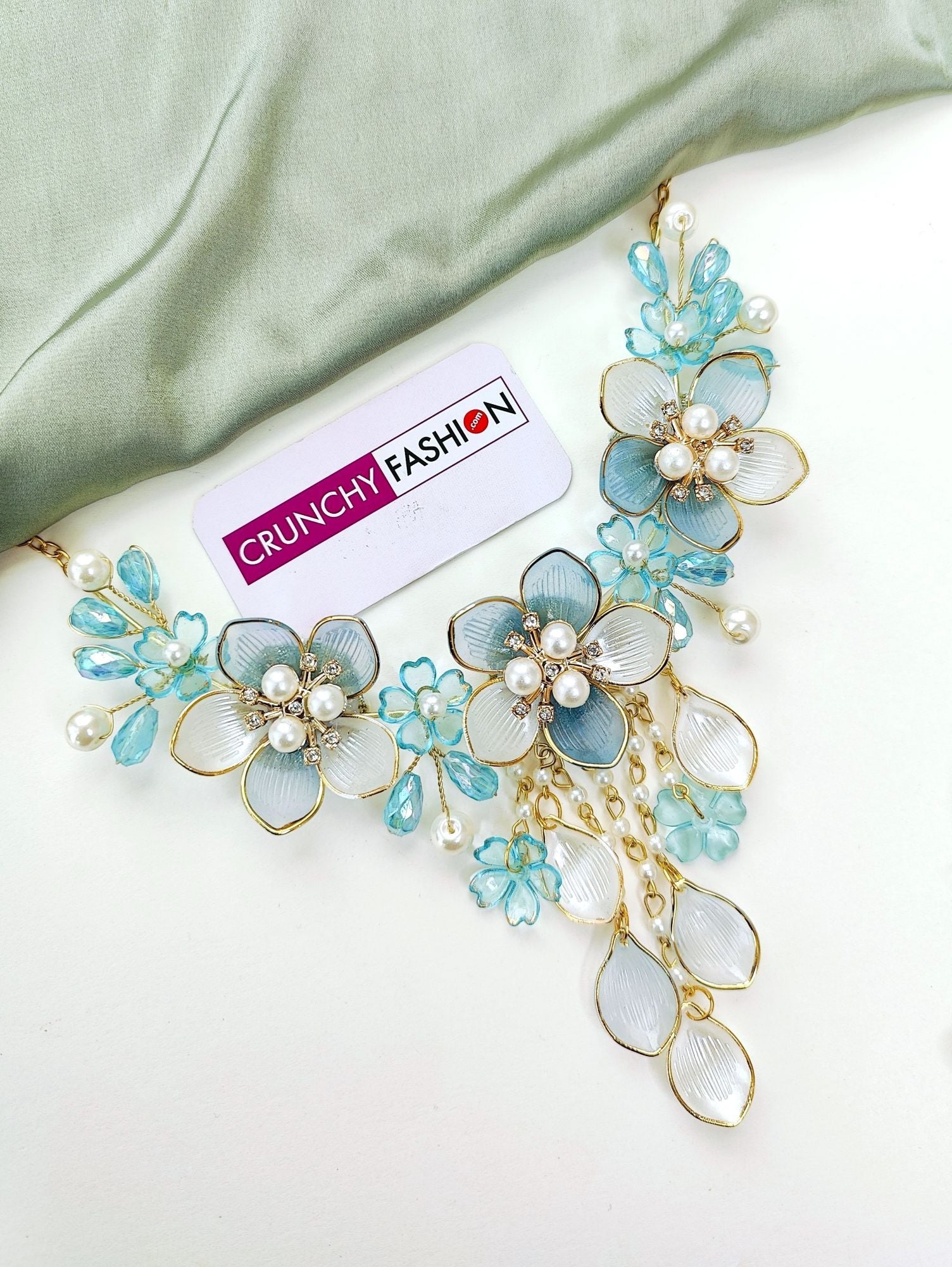 Powder Blue Floral Haldi-Mehndi Acrylic Bridal Jewellery Set