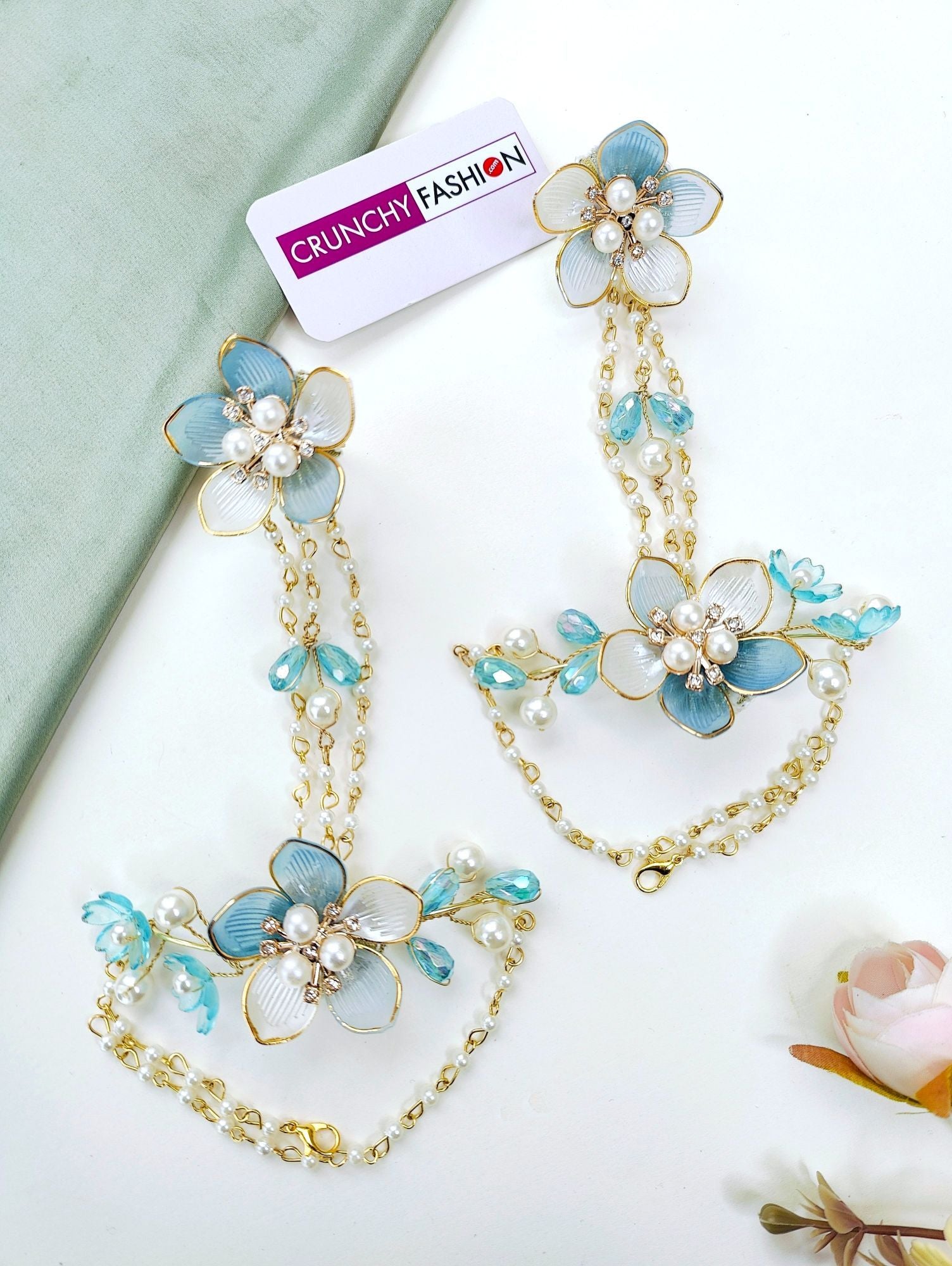 Powder Blue Floral Haldi-Mehndi Acrylic Bridal Jewellery Set