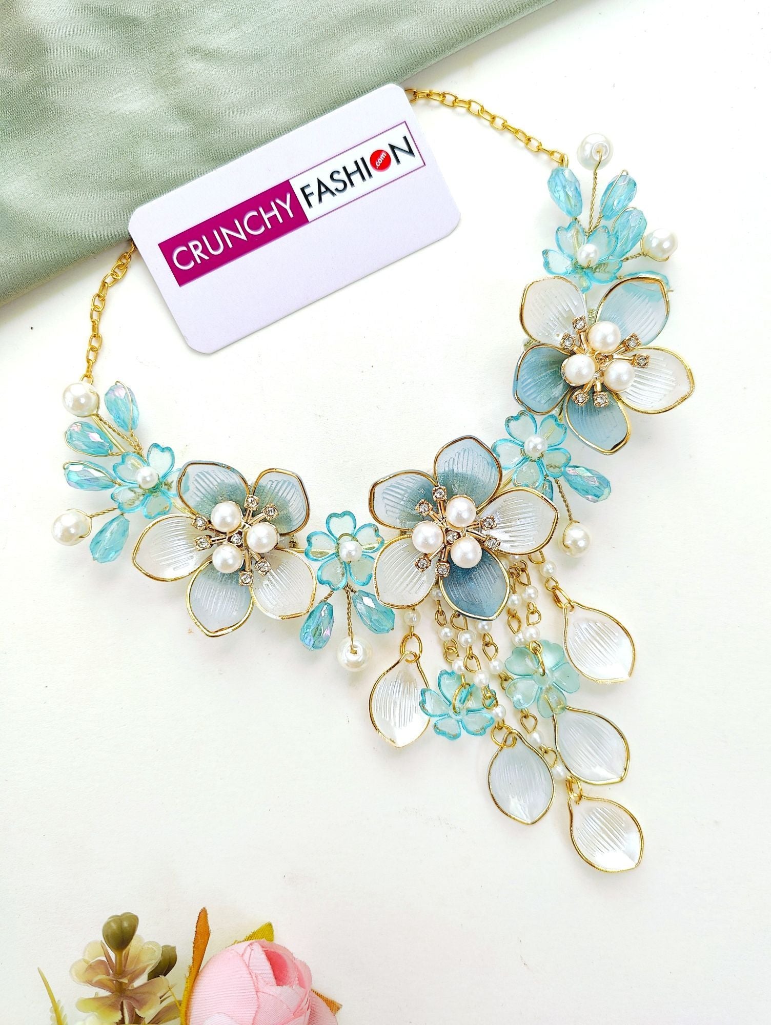 Powder Blue Floral Haldi-Mehndi Acrylic Bridal Jewellery Set