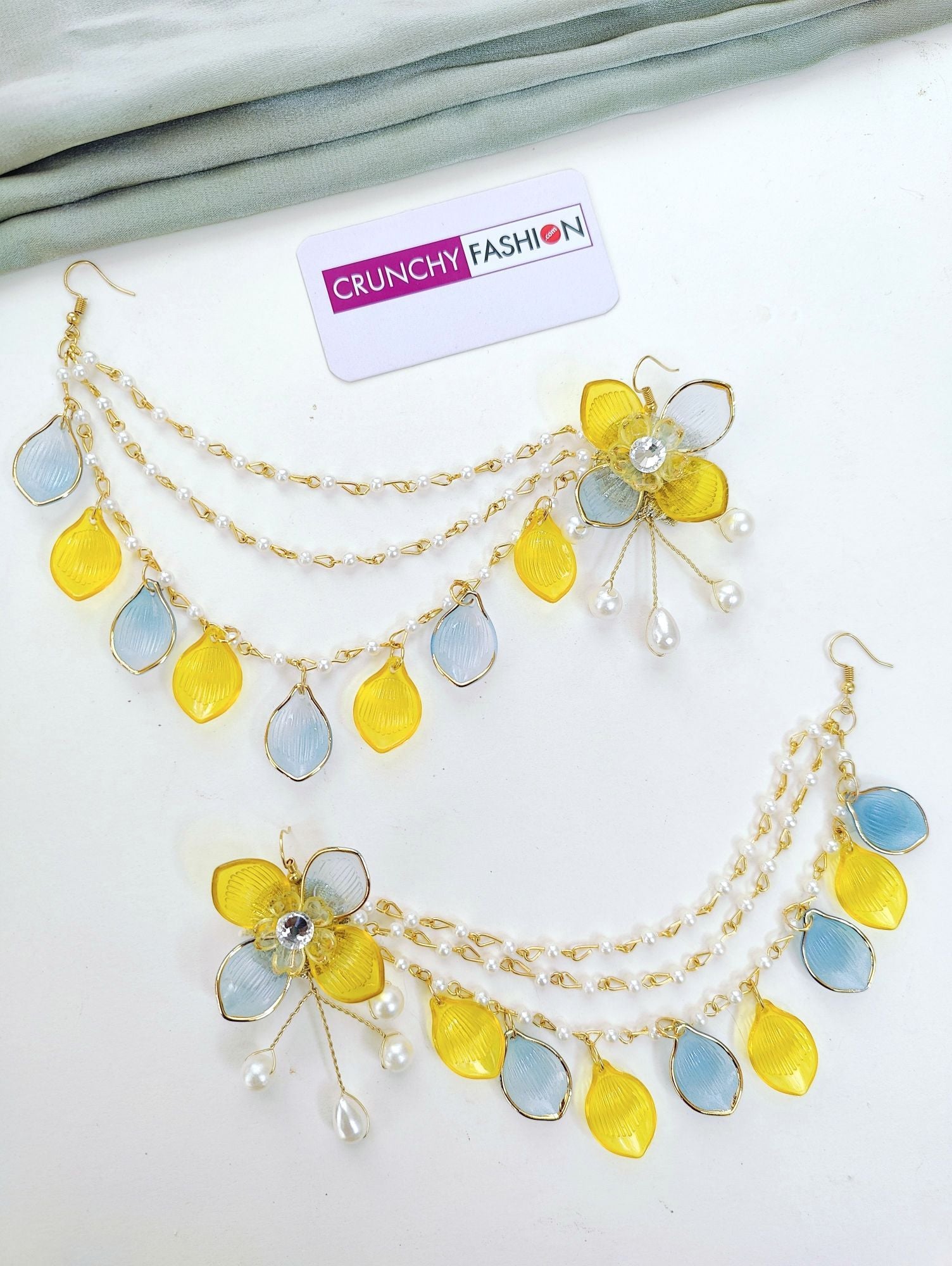 Sunshine Blooms: Yellow and Sky-Blue Floral Acrylic Bridal Jewellery Set, Handcrafted for Haldi-Mehndi Celebrations