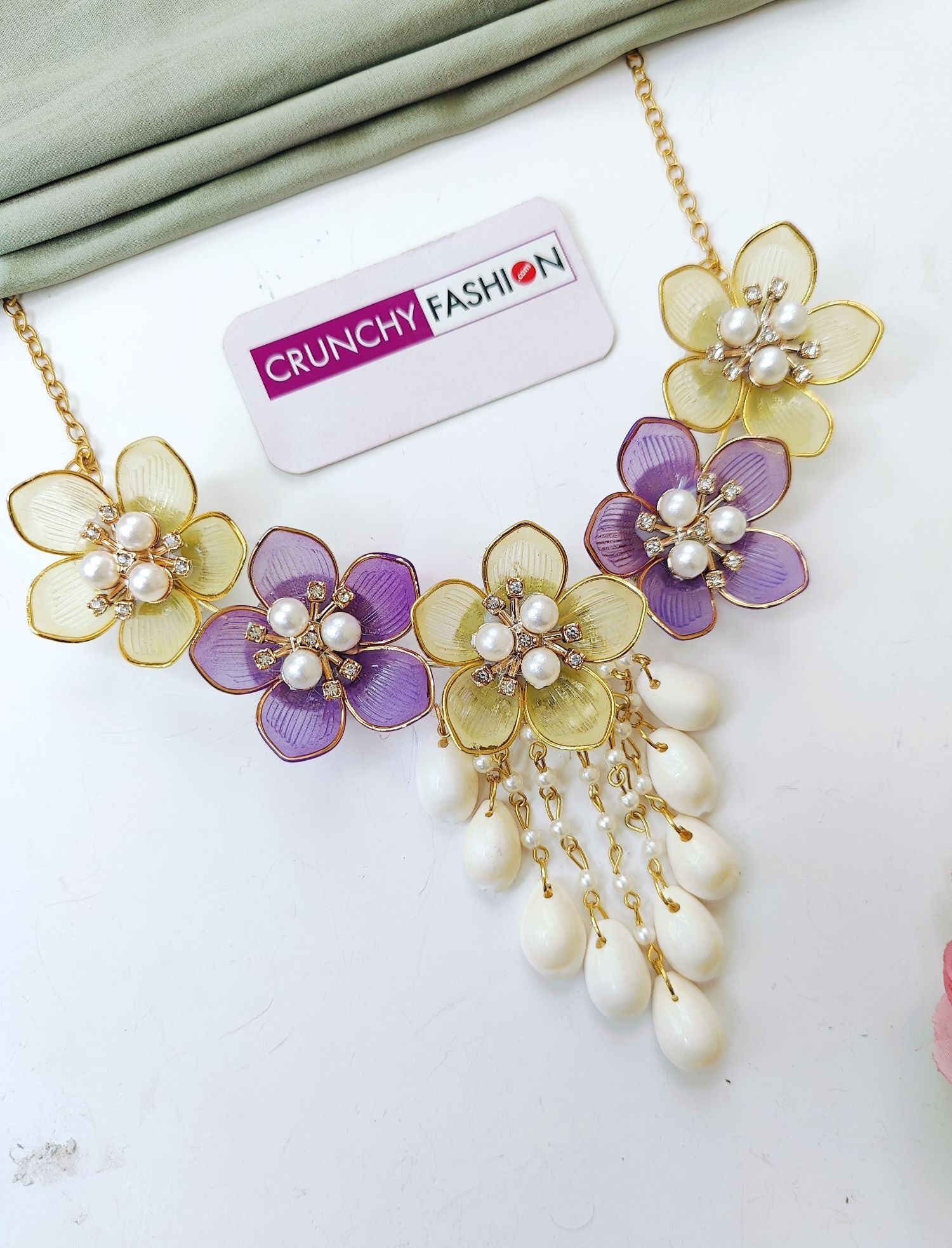 Purple-Pink Acrylic Floral Haldi Mehandi Jewellery Set