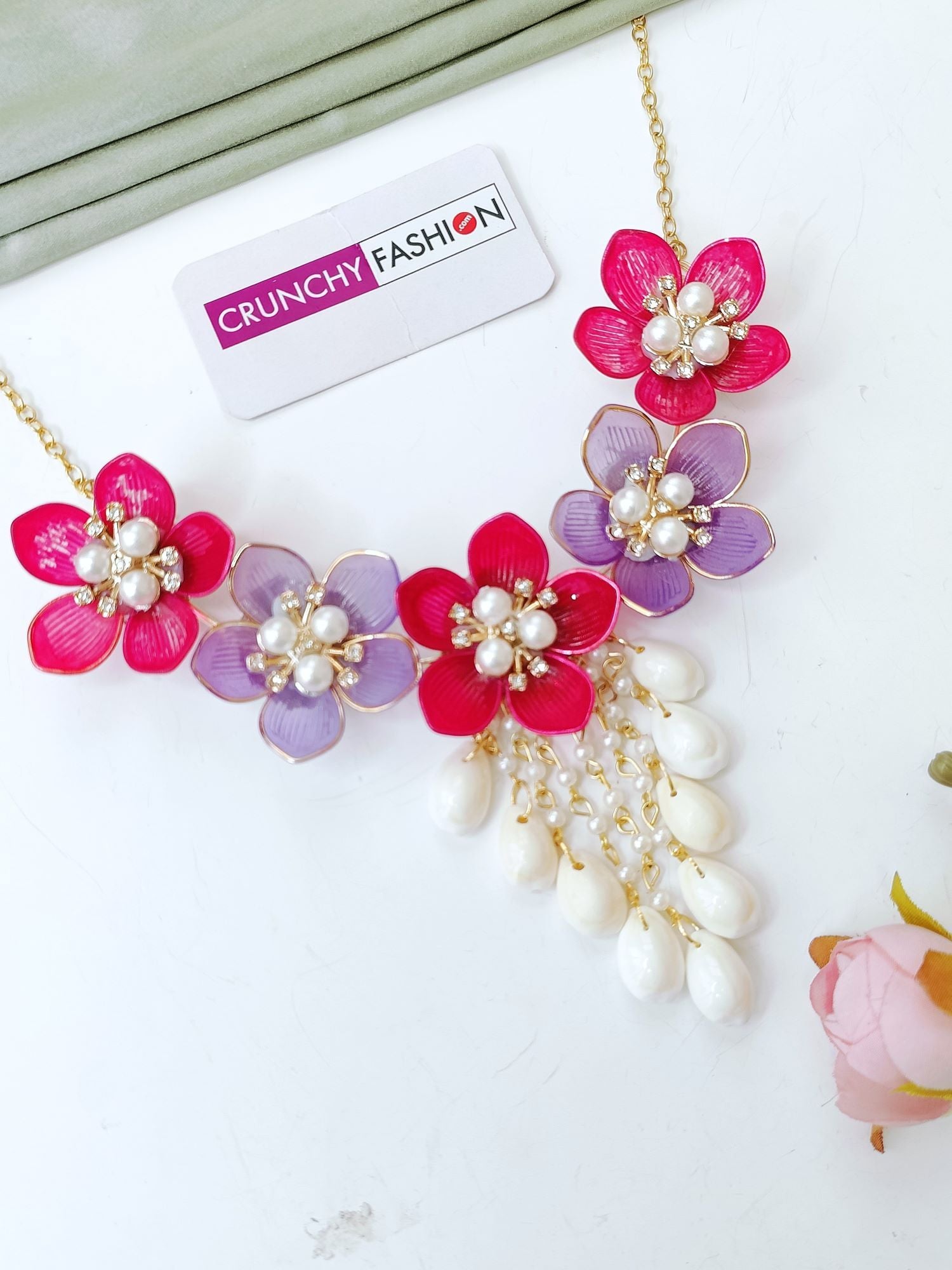 Pink Purple Acrylic Floral Haldi Jewelry Set