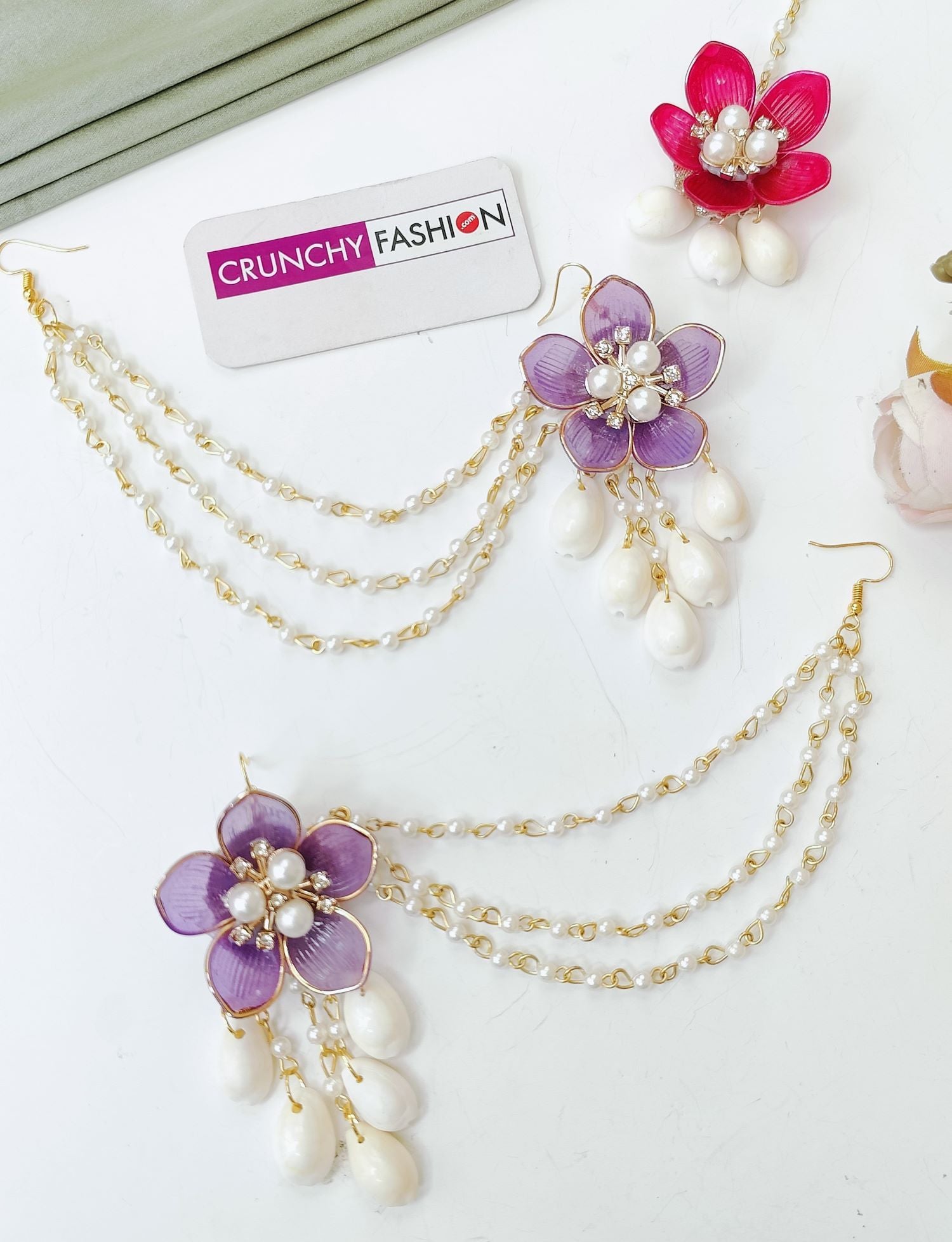 Pink Purple Acrylic Floral Haldi Jewelry Set