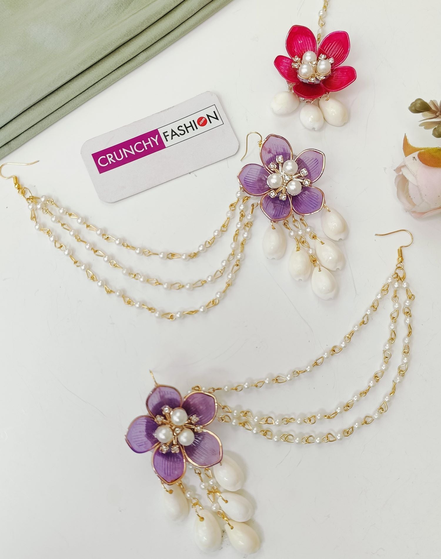 Pink Purple Acrylic Floral Haldi Jewelry Set