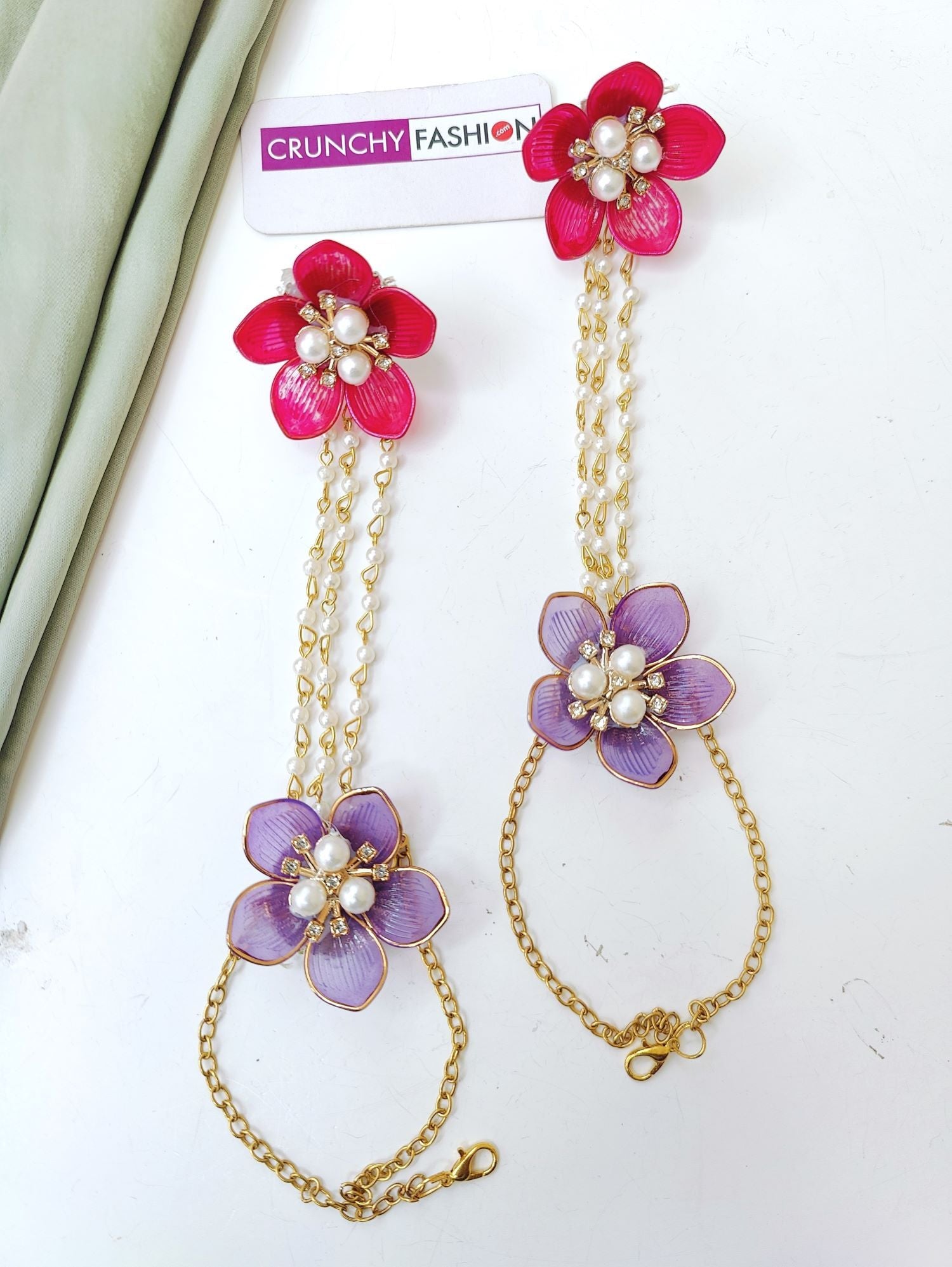 Pink Purple Acrylic Floral Haldi Jewelry Set