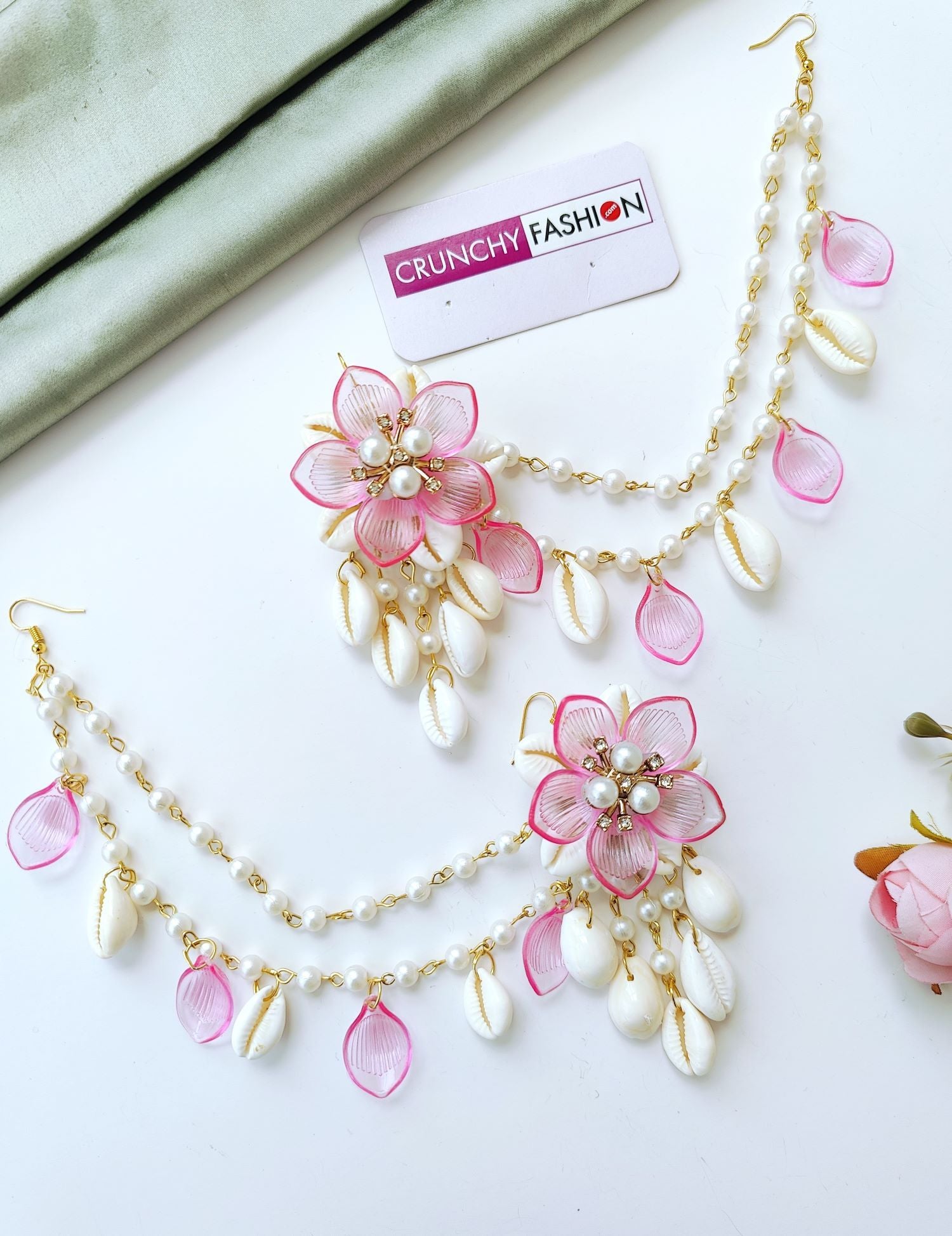 pink acrylic sea shell jewellery set for haldi mehndi, handmade