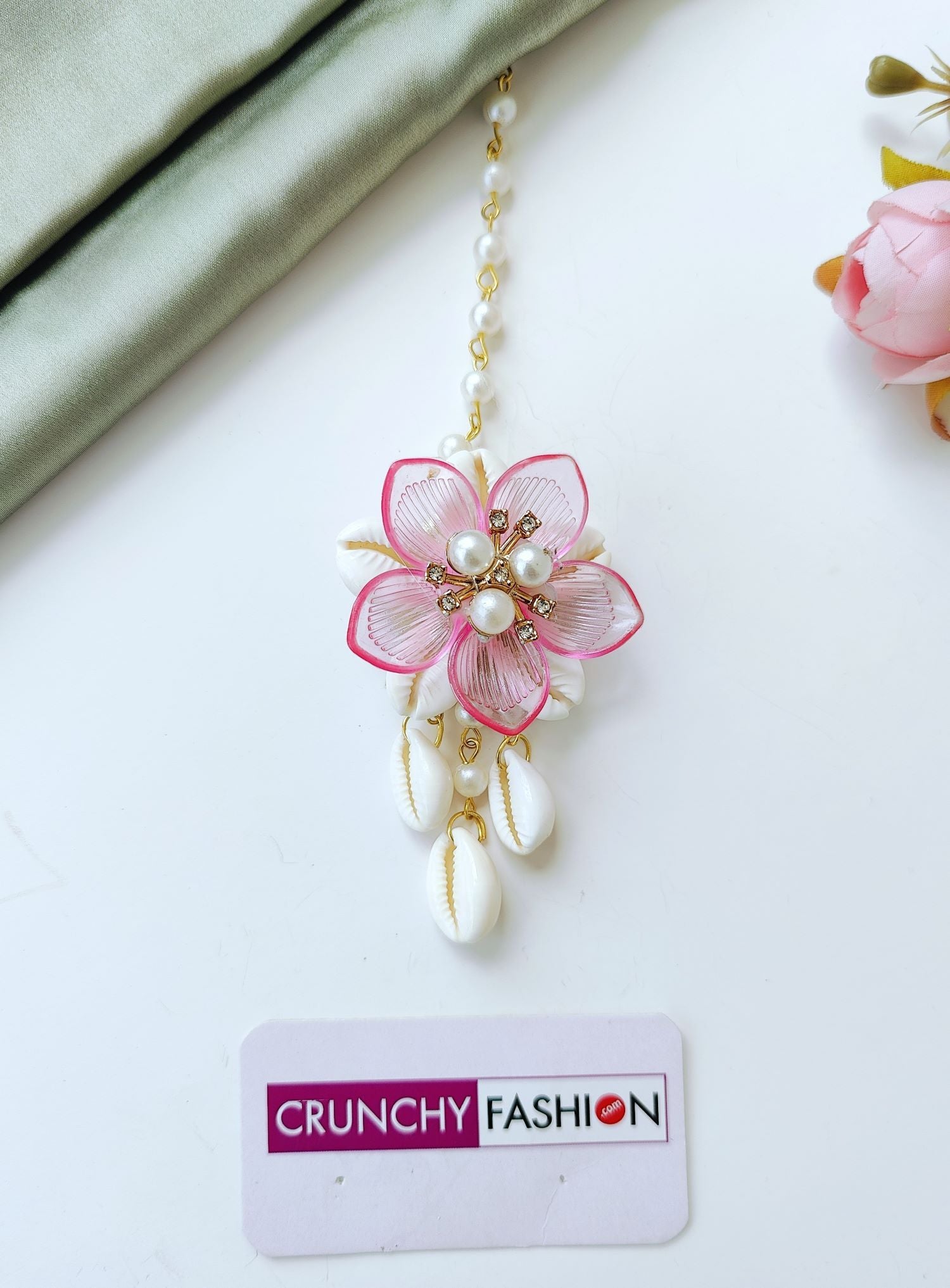 pink acrylic sea shell jewellery set for haldi mehndi, handmade