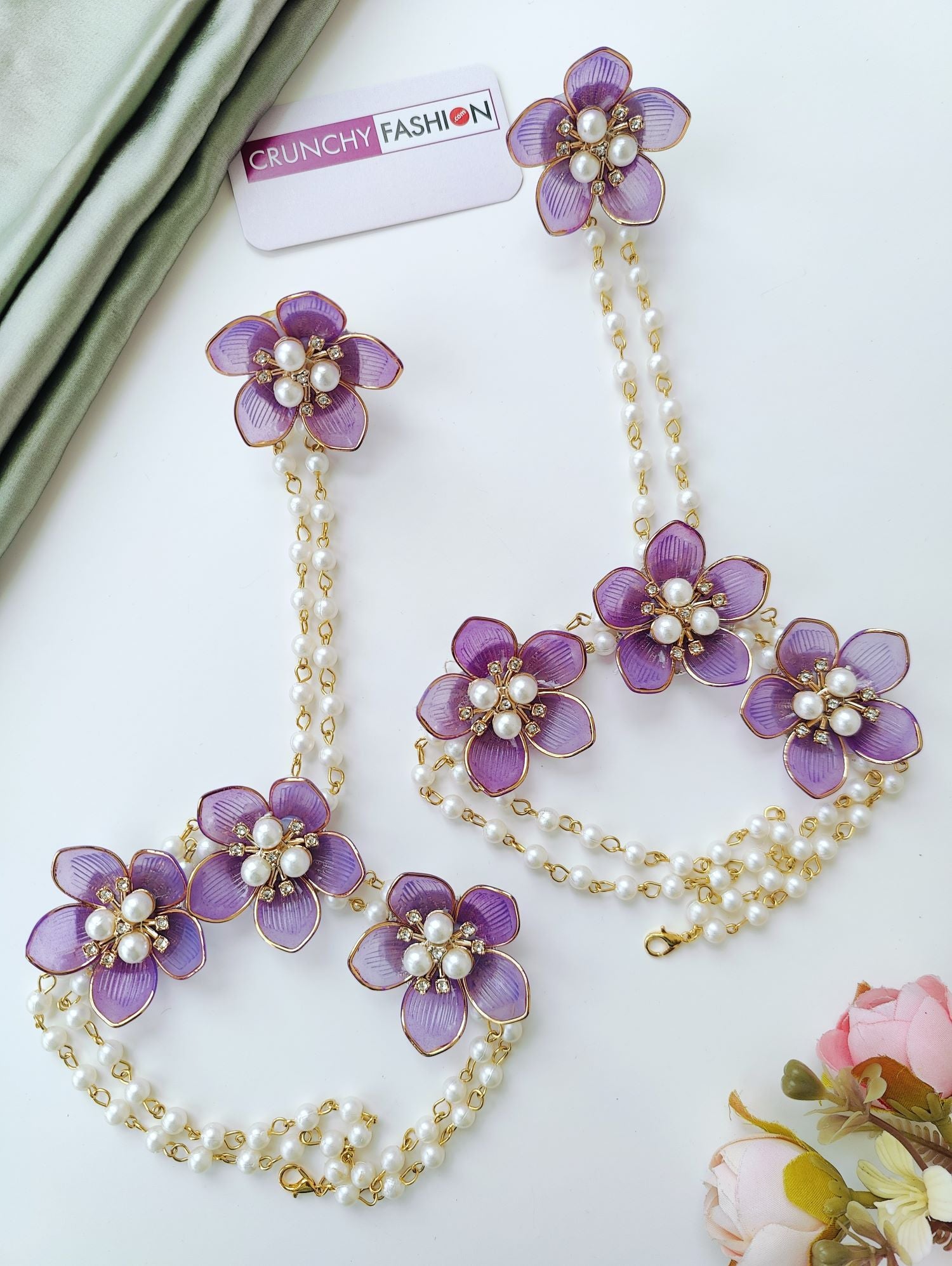 purple acrylic floral jewellery set, lightweight haldi mehndi jewelry