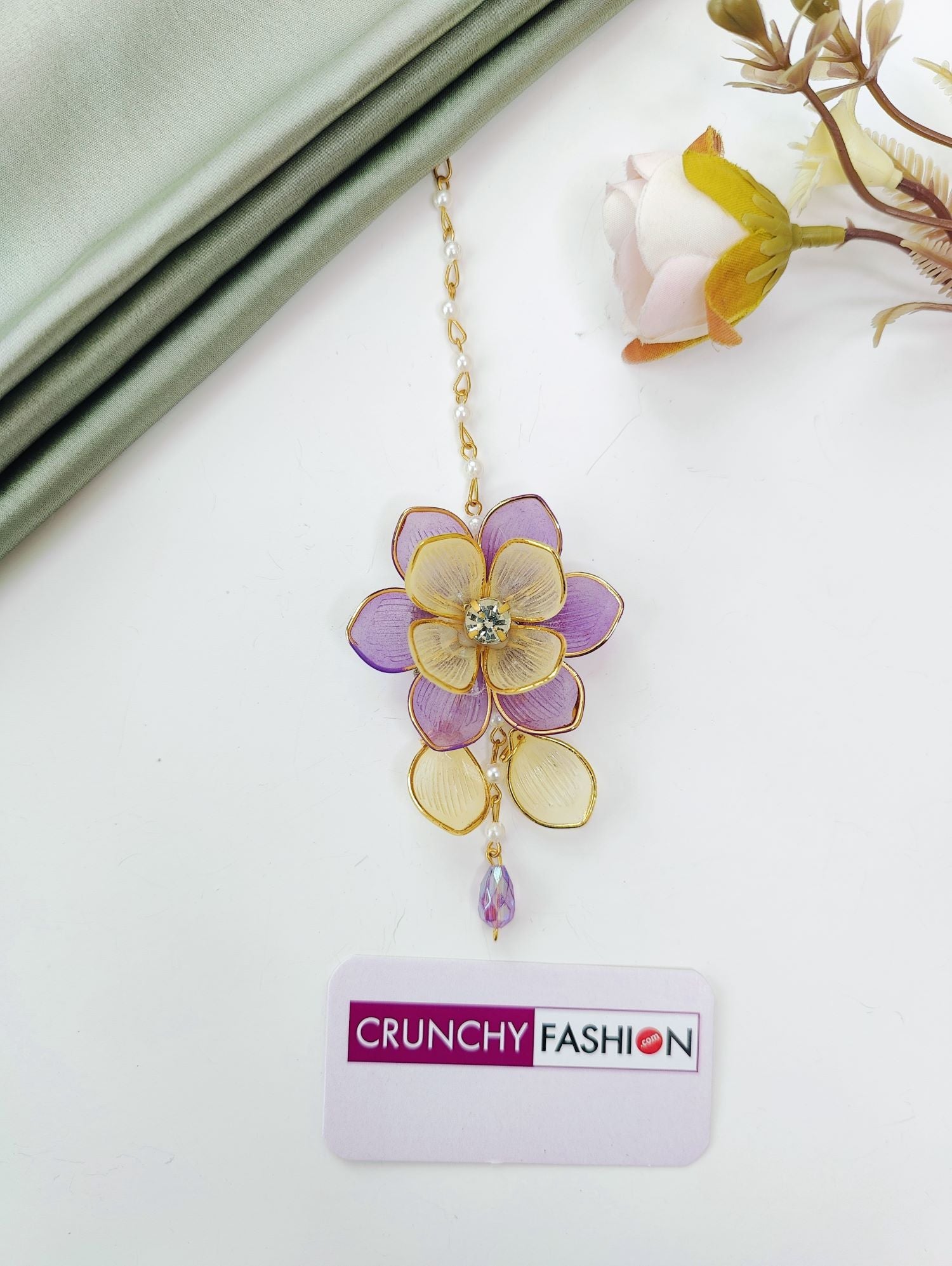 yellow colour purple set floral jewellery, handmade pearl haldi mehndi