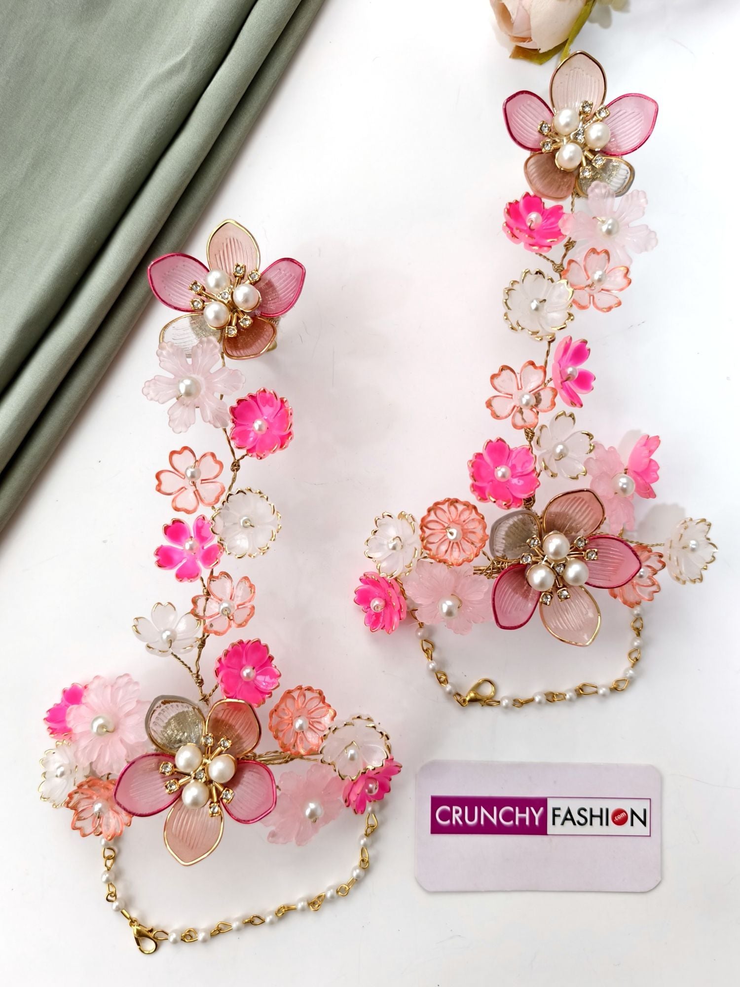 pink floral jewellery acrylic set for bride haldi mehandi 2026
