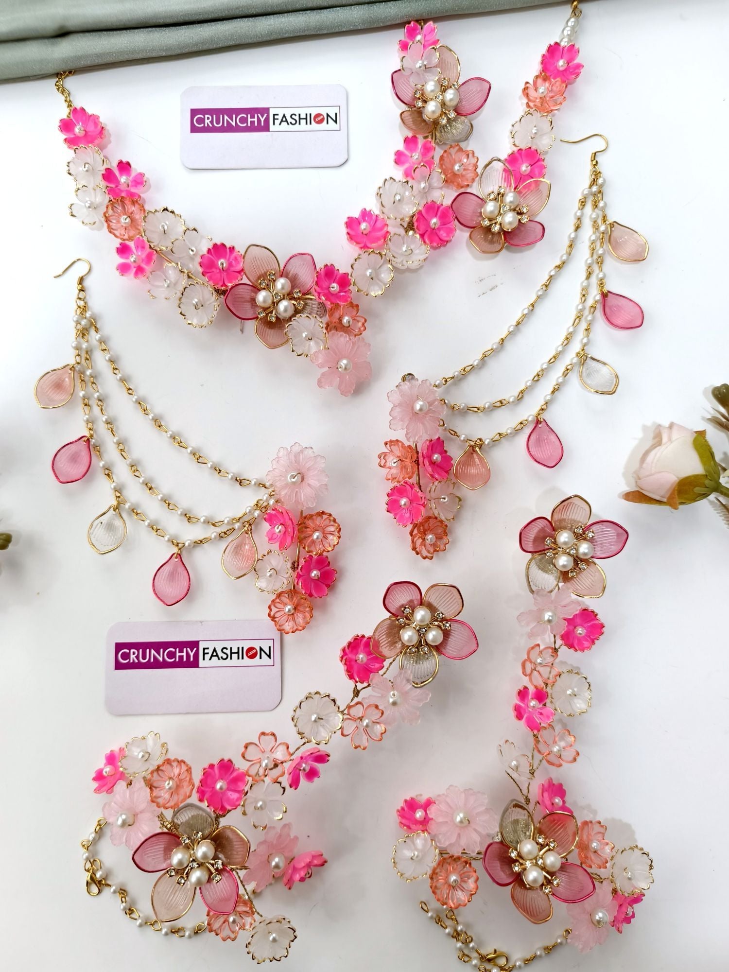 pink floral jewellery acrylic set for bride haldi mehandi 2026