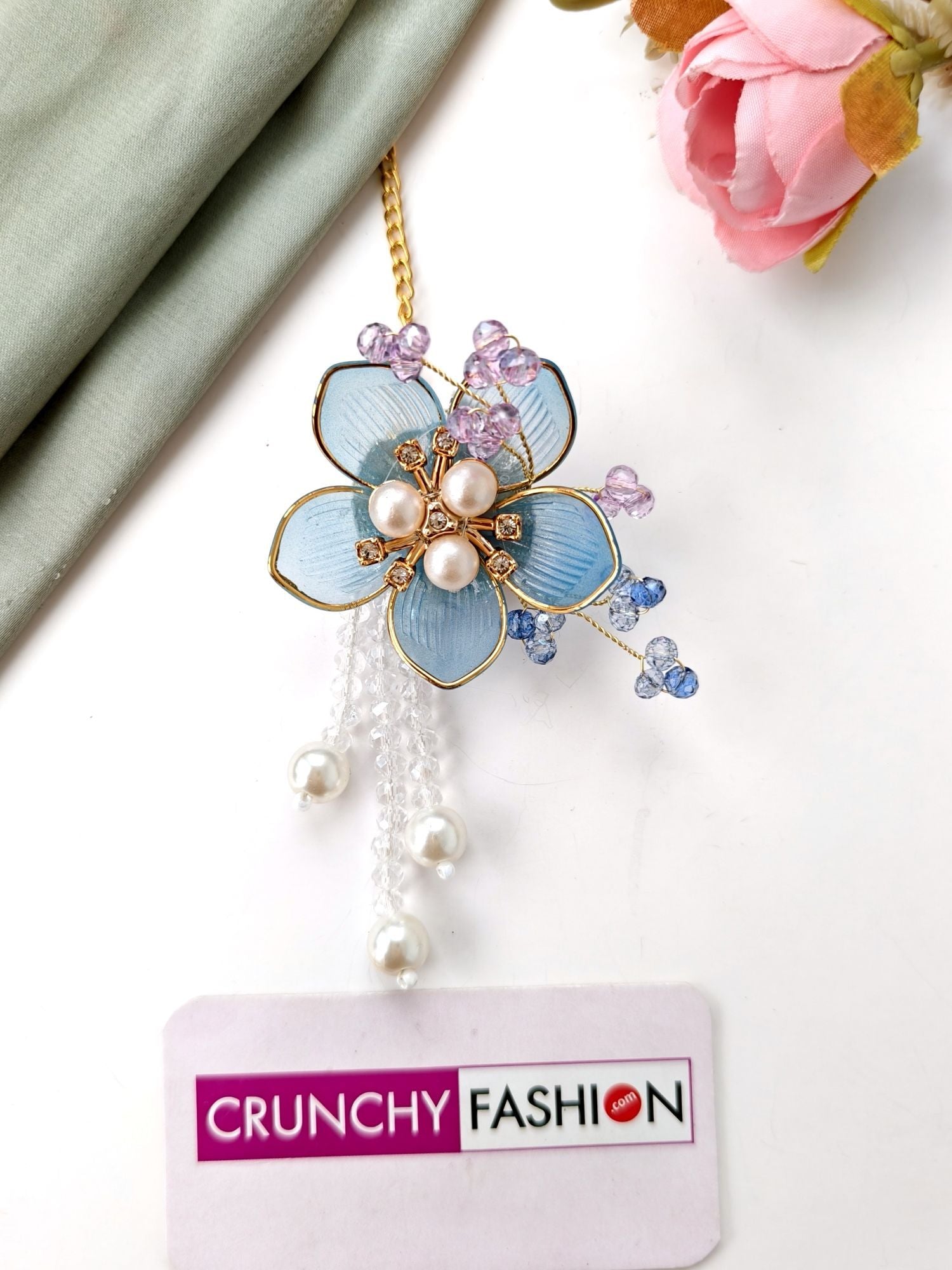 acrylic jewellery set blue white floral haldi mehndi baby shower
