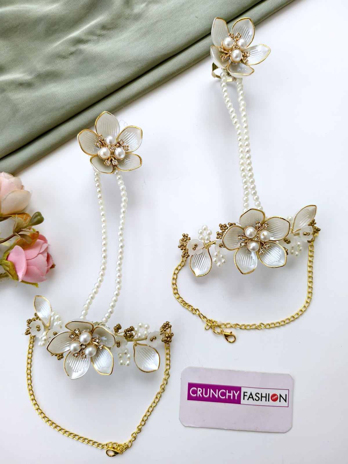 White gold acrylic flower bridal jewellery set for women, ideal for haldi and mehendi wedding ceremonies
