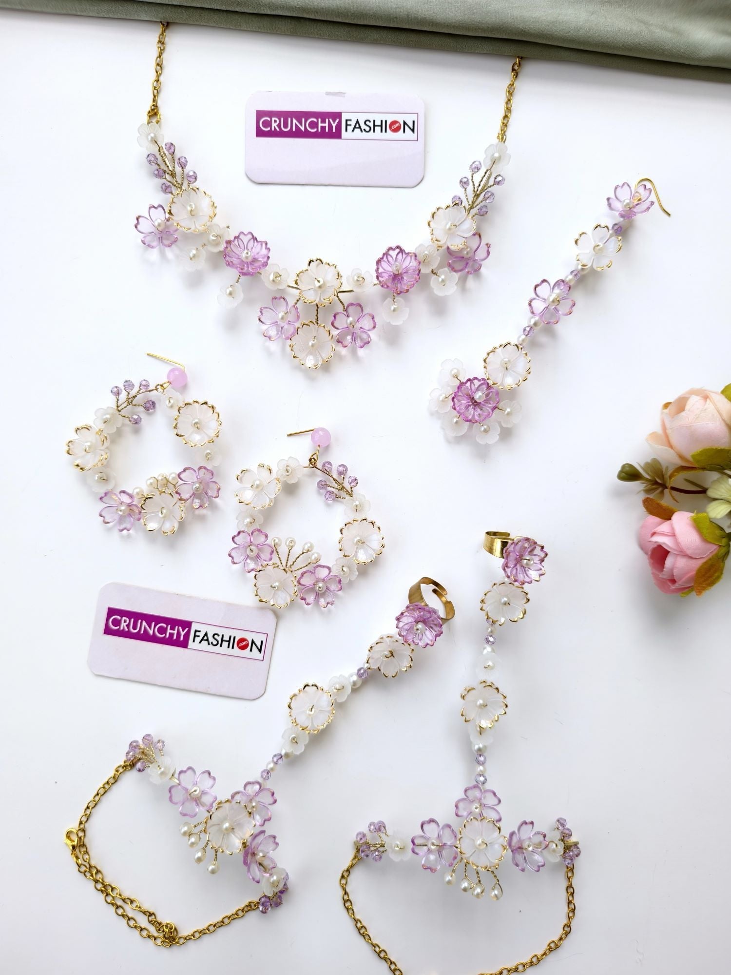 Lavender floral bridal jewellery set for haldi mehendi, resin beads, gold plating, designer wedding accessories 2026