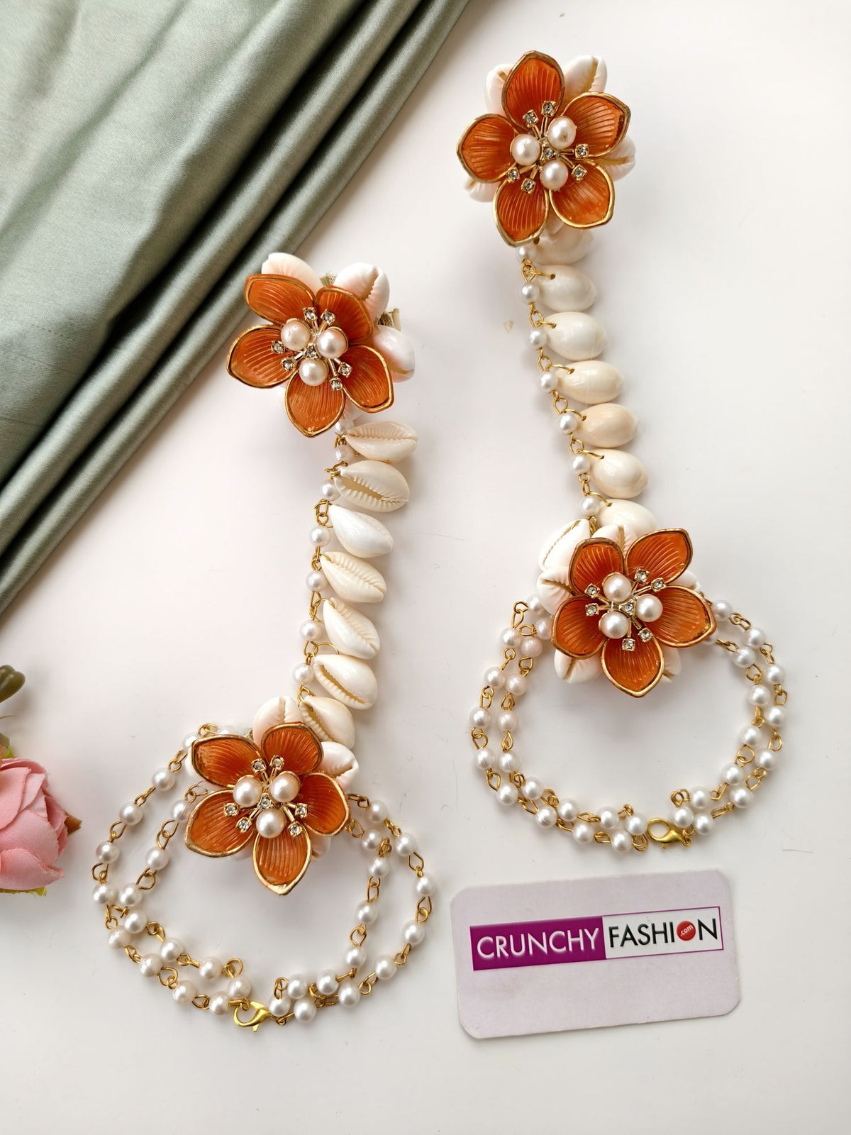 orange acrylic and shell haldi mehendi bridal jewellery set