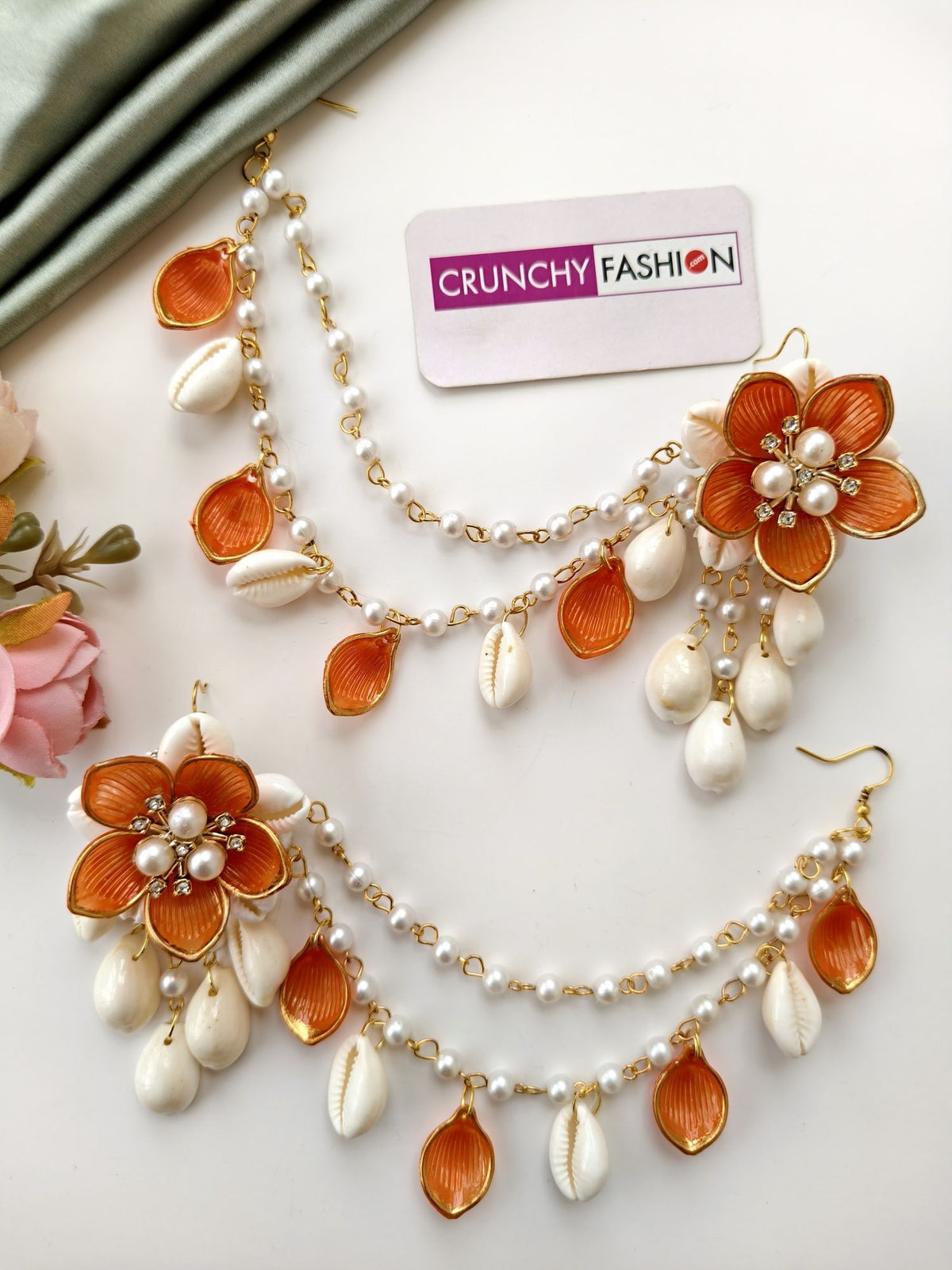 orange acrylic and shell haldi mehendi bridal jewellery set