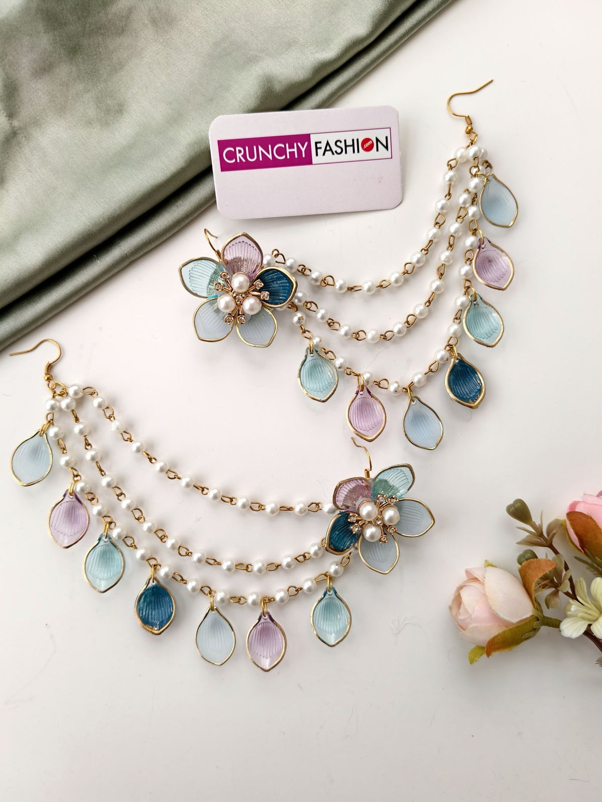 blue and pink floral acrylic jewellery set for haldi mehendi