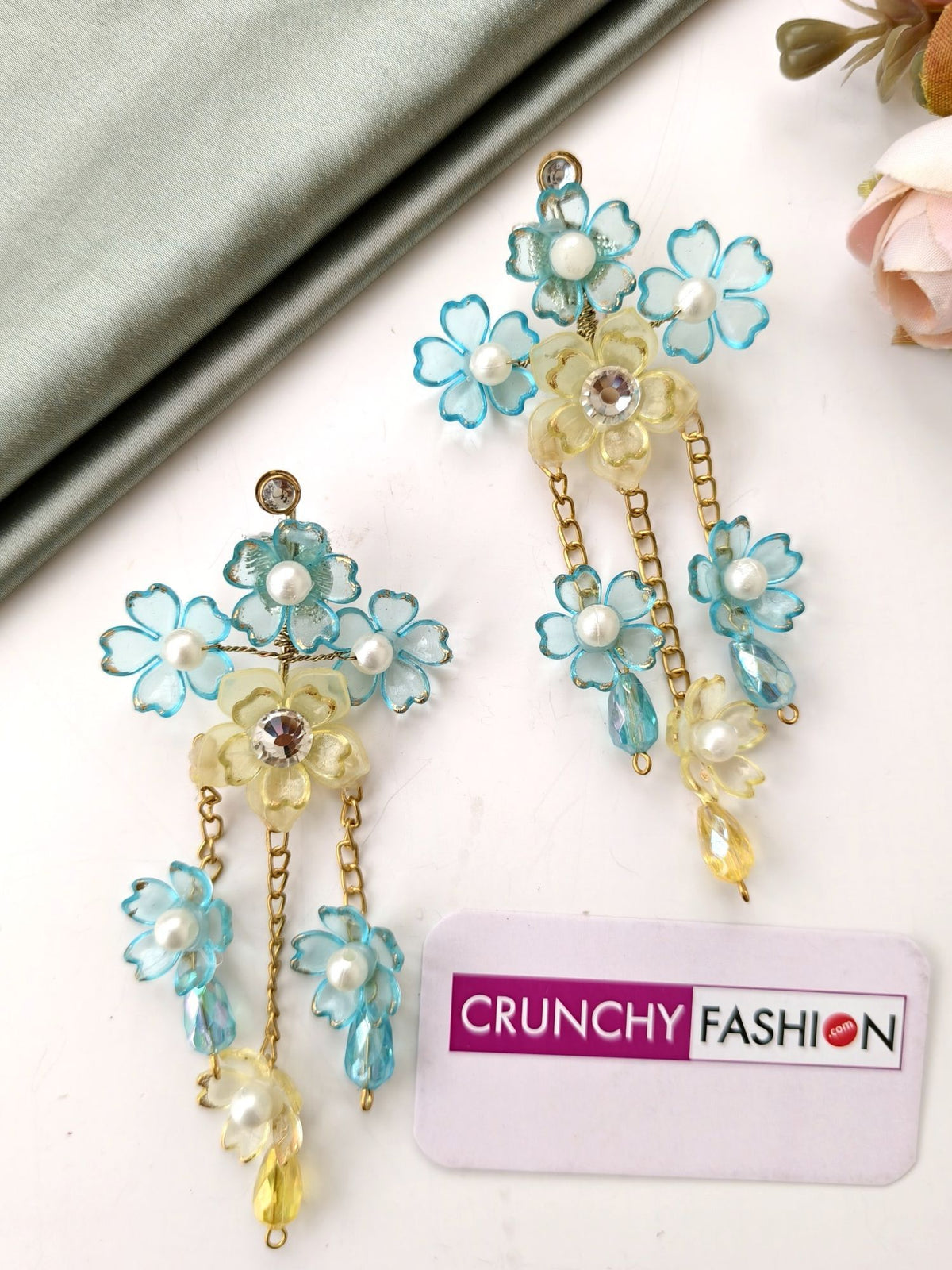Skyblue yellow acrylic flower jewellery set for haldi mehndi
