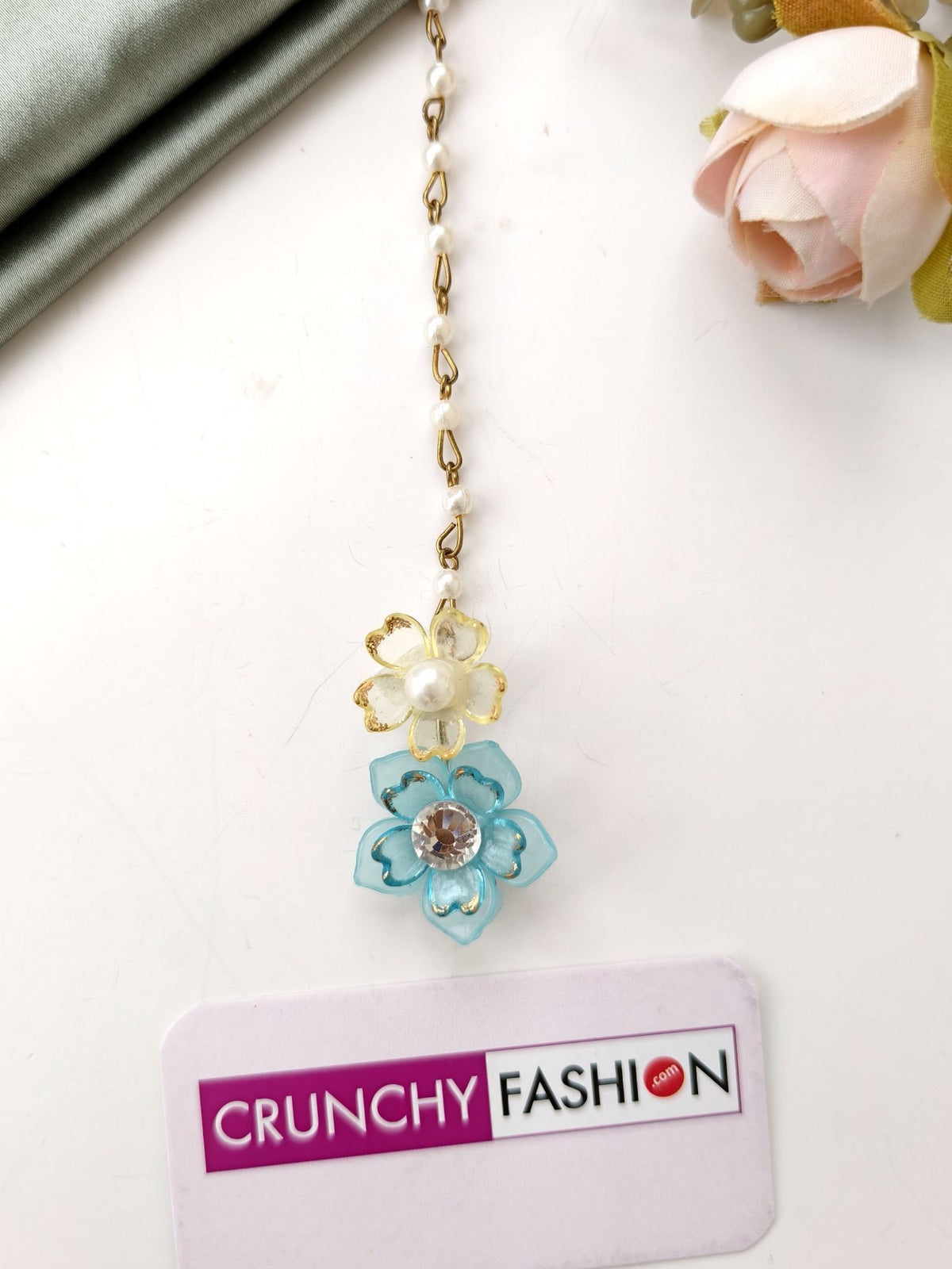 Skyblue yellow acrylic flower jewellery set for haldi mehndi