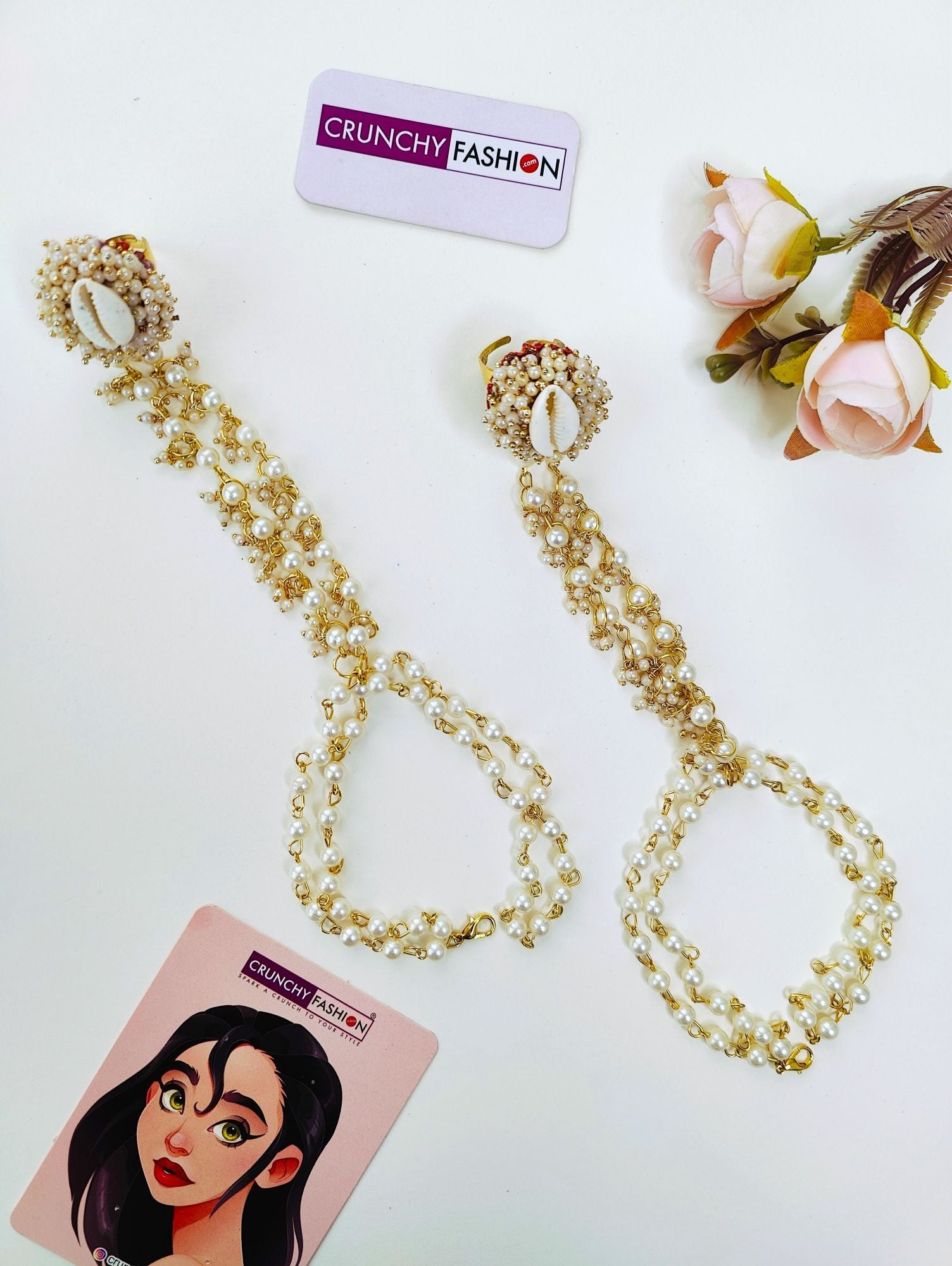 Ivory Sea Shell Hathphool: Off-White Haldi Mehndi Jewelry for Women & Girls