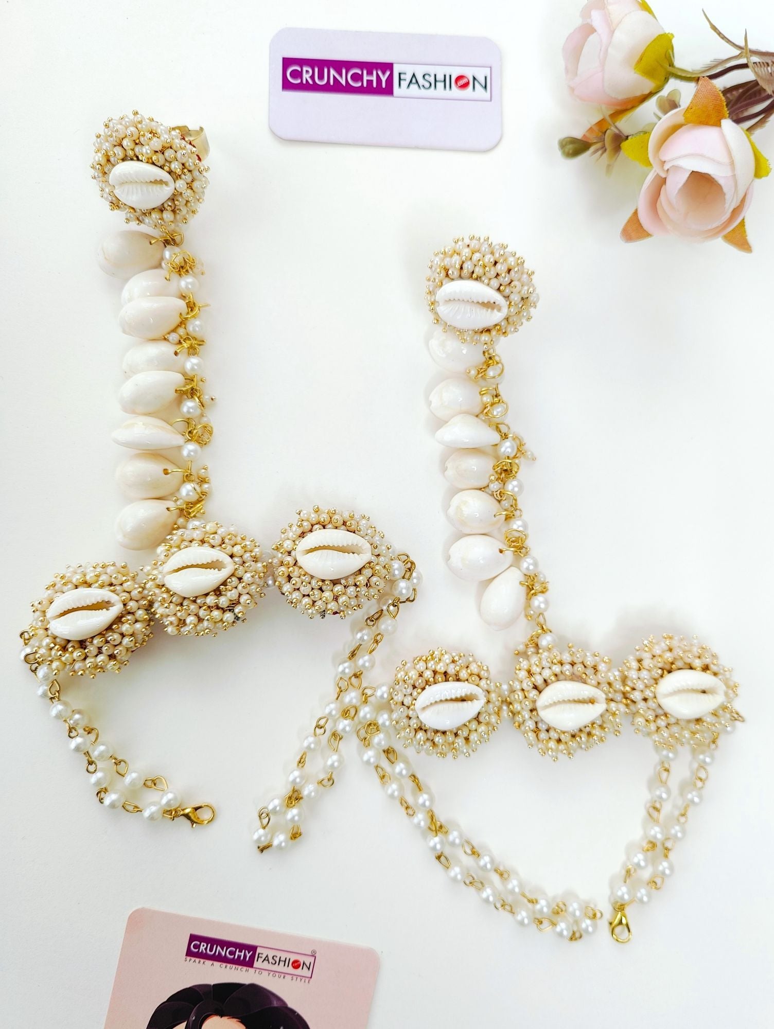 Ivory Sea Shell Hathphool Bracelet Set for Haldi Mehndi