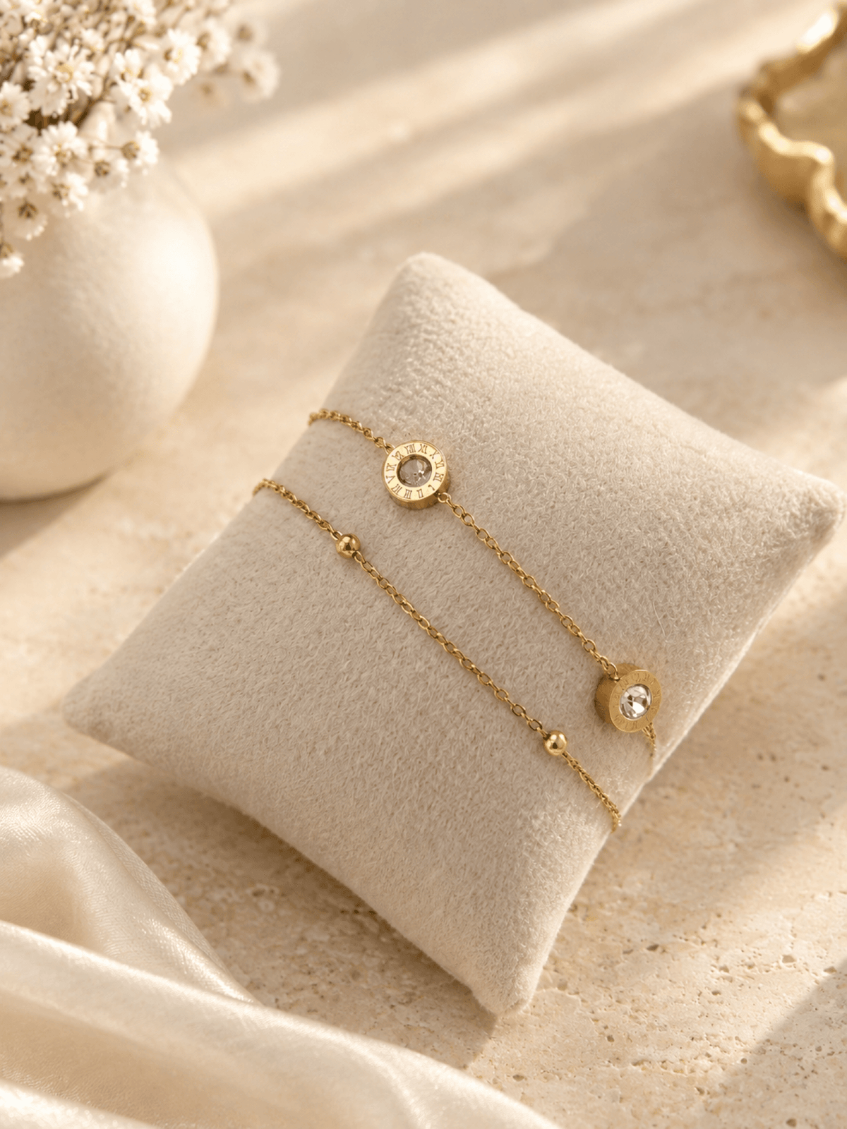 Gold double layer crystal anti tarnish bracelet for women