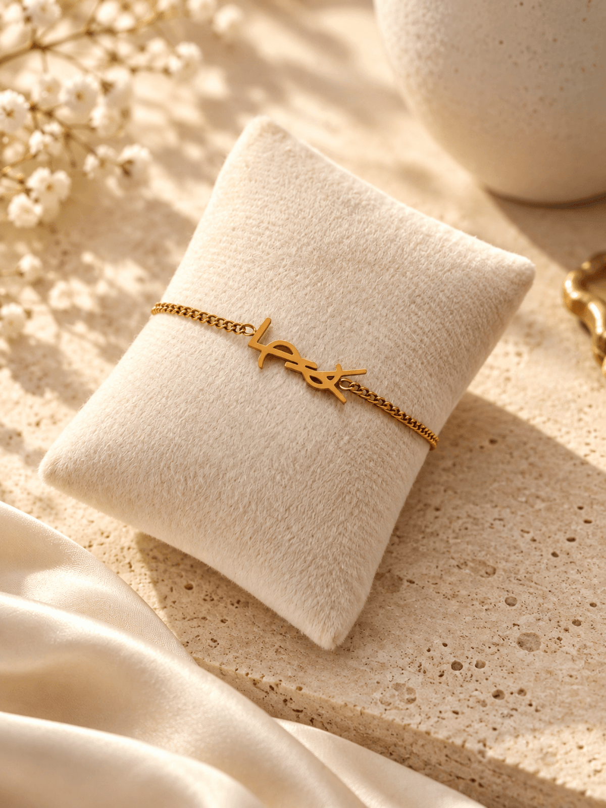 Gold monogram round chain bracelet for girls and women, stainless steel, anti-tarnish, adjustable minimalist jewelry