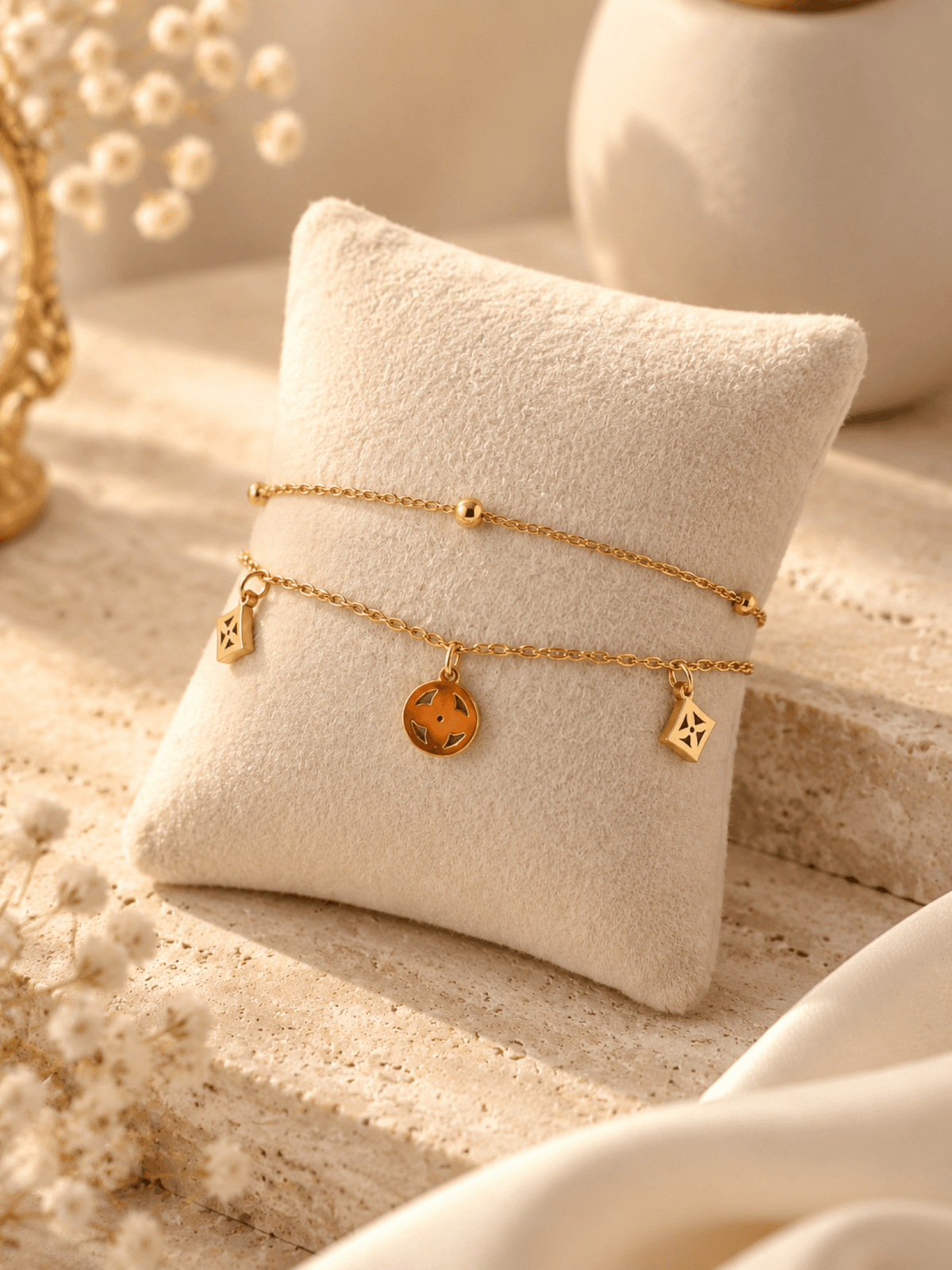Gold plated stainless steel flower bracelet for women, adjustable minimalist jewelry, anti-tarnish, ideal for daily wear