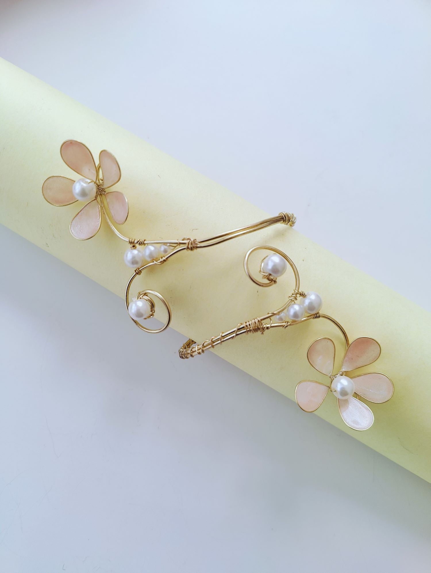 Light Pink Resin Floral Armlet – Handmade Ethnic Cuff