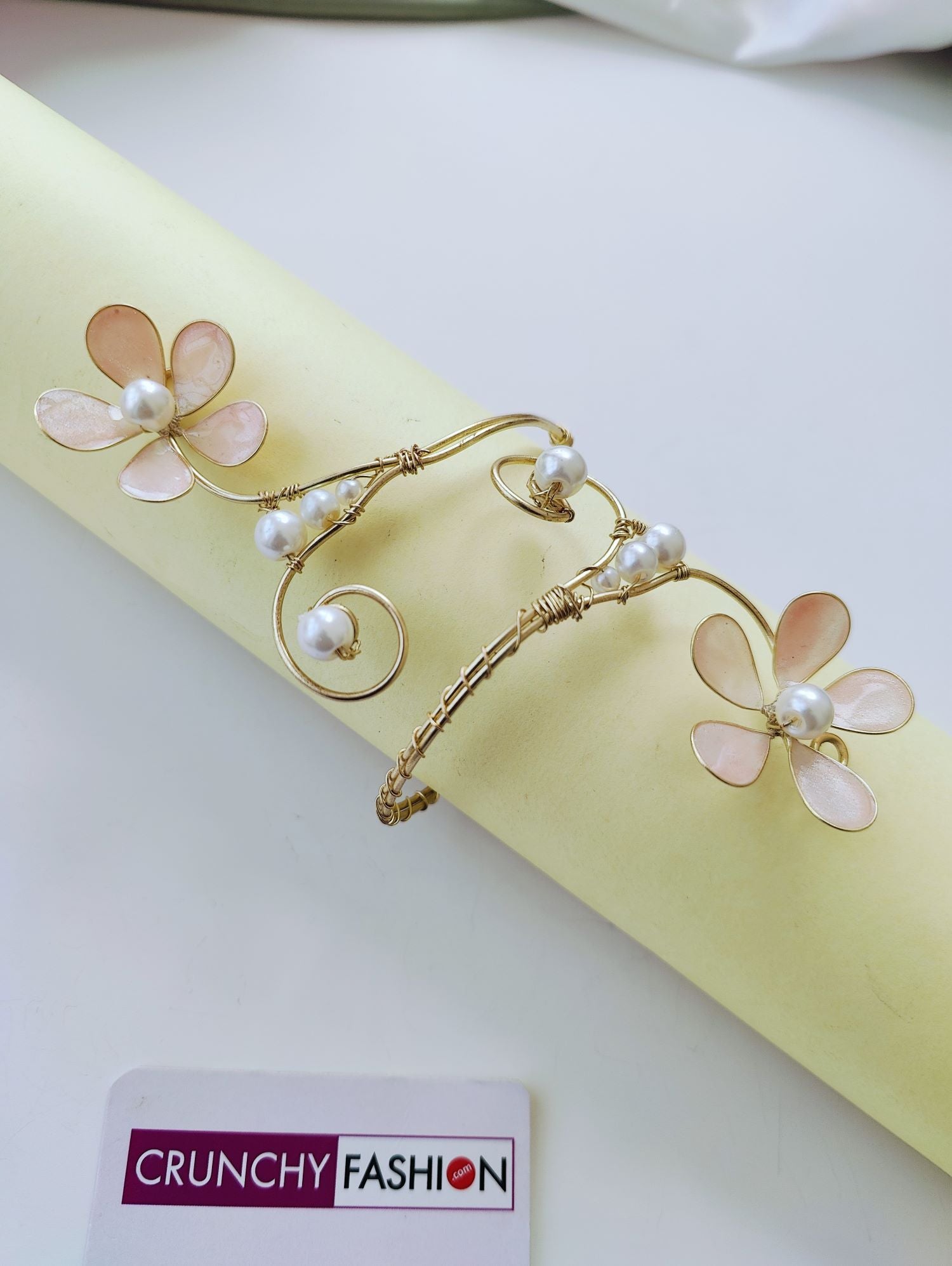 Light Pink Resin Floral Armlet – Handmade Ethnic Cuff