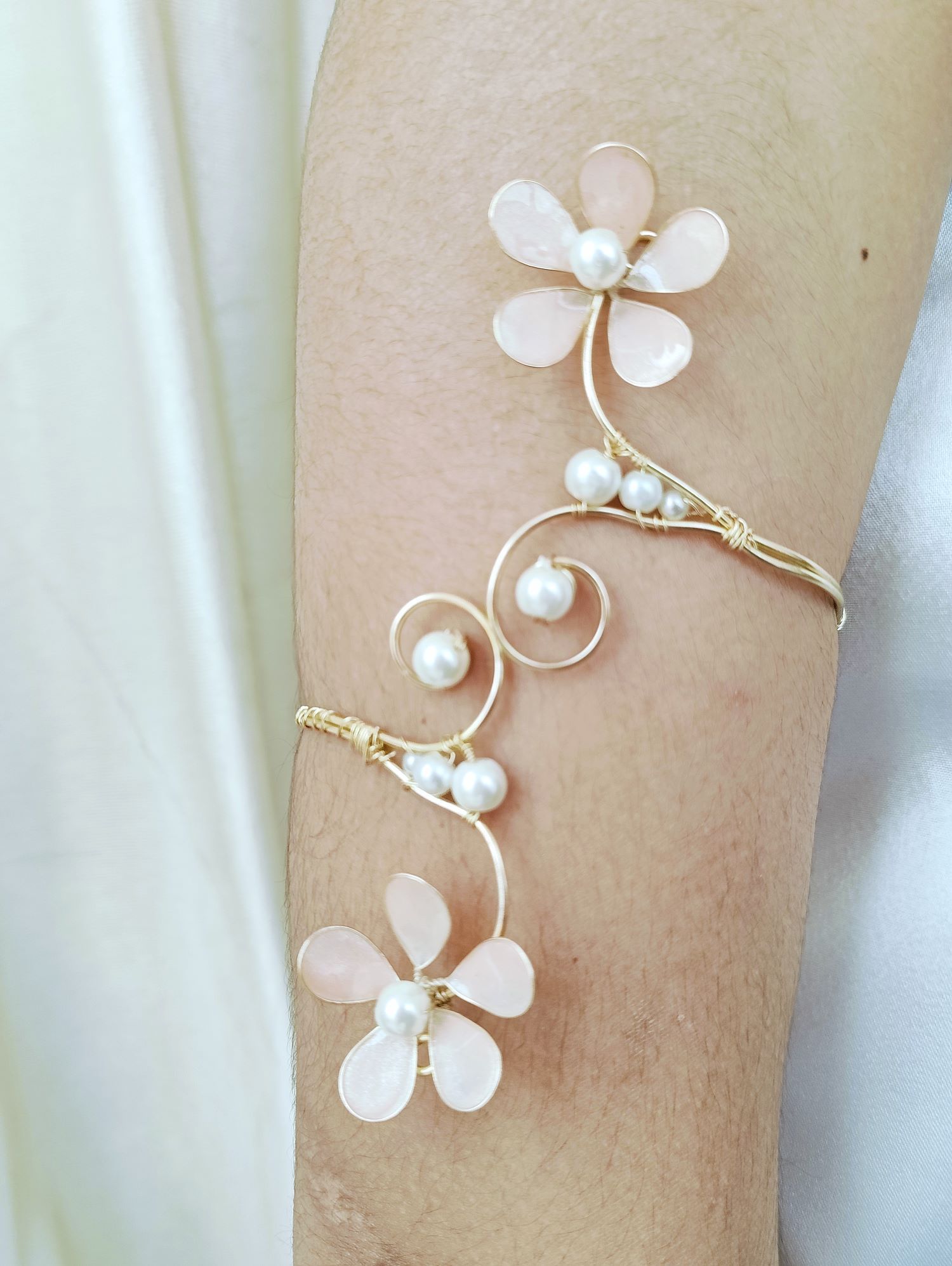 Light Pink Resin Floral Armlet – Handmade Ethnic Cuff