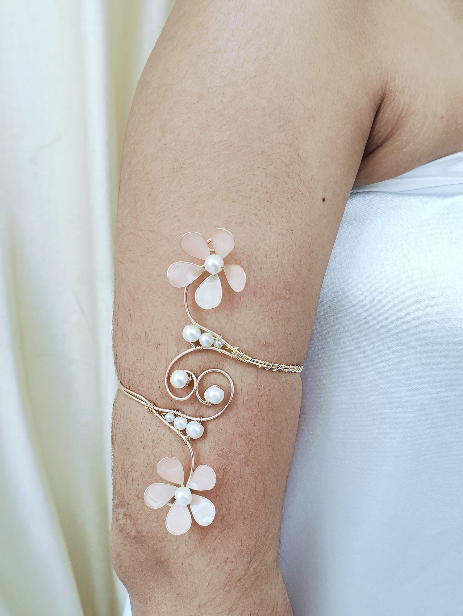 Light Pink Resin Floral Armlet – Handmade Ethnic Cuff