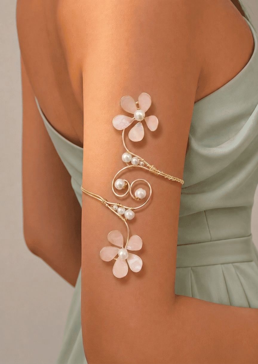 Light Pink Resin Floral Armlet – Handmade Ethnic Cuff
