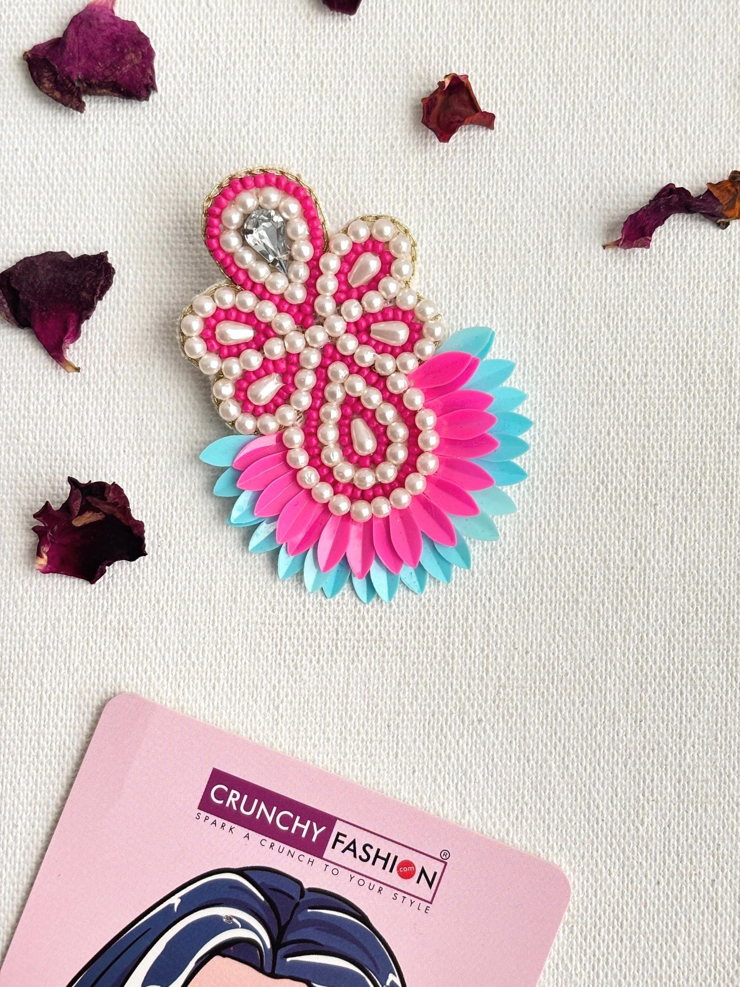 Handcrafted pink flower brooch, ideal for boho party and maternity shoots