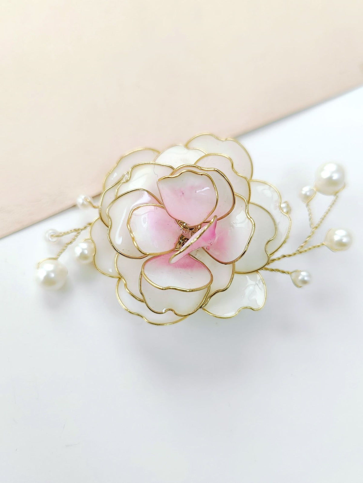 White pink rose resin brooch for women, floral statement jewellery