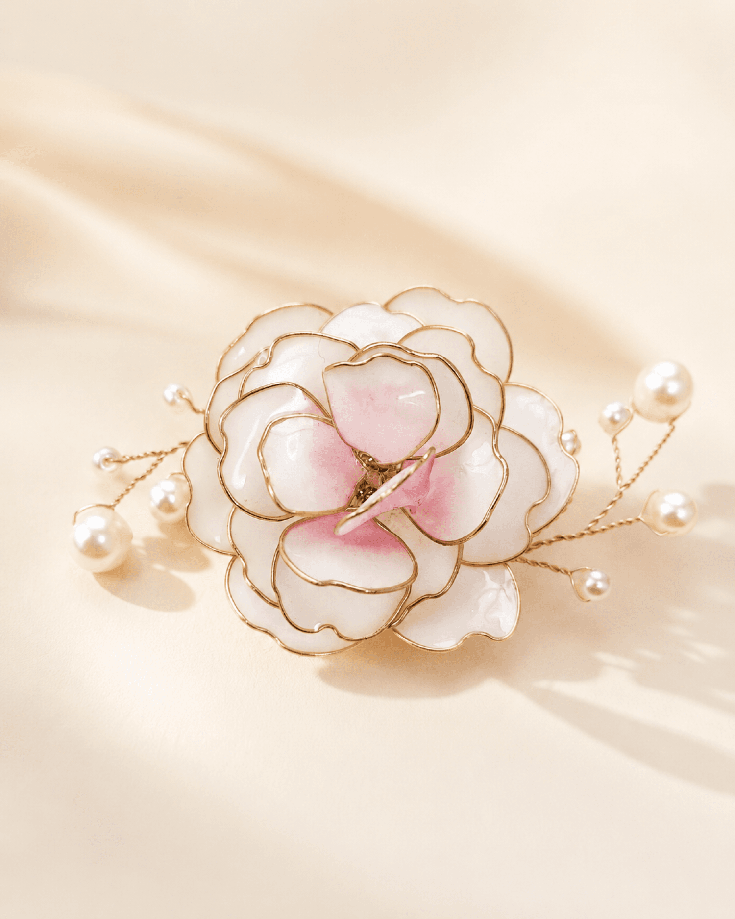 White pink rose resin brooch for women, floral statement jewellery