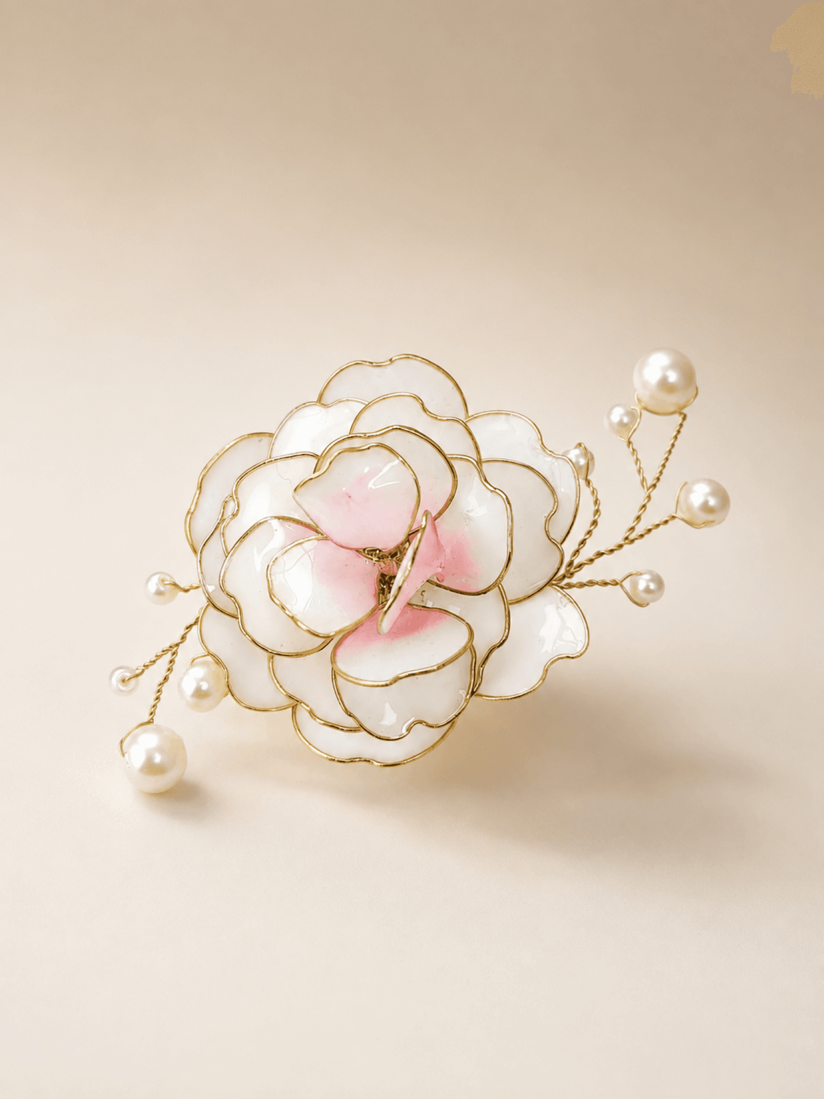 White pink rose resin brooch for women, floral statement jewellery