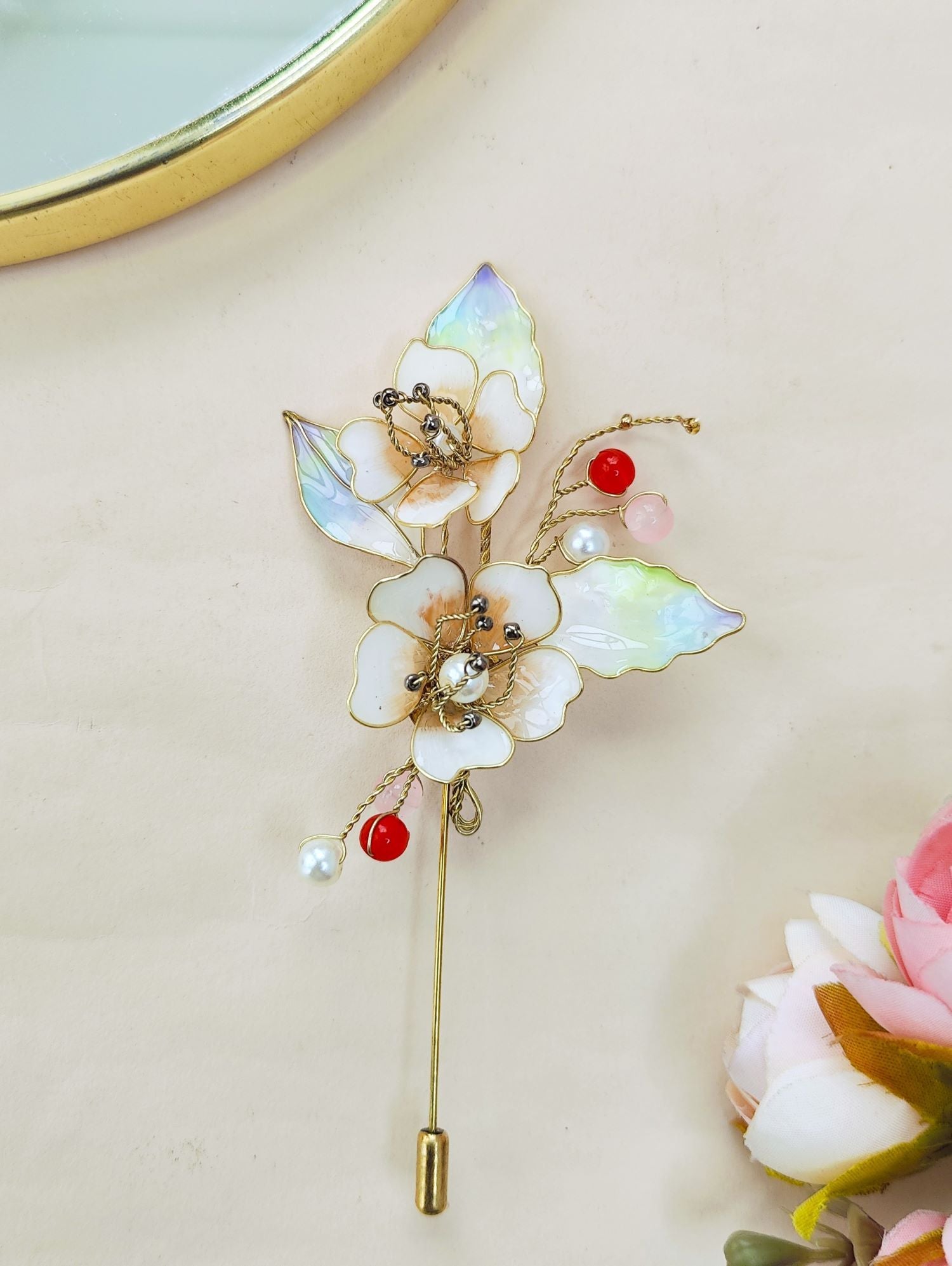 Handmade floral resin brooch lapel pin, statement brooch for women