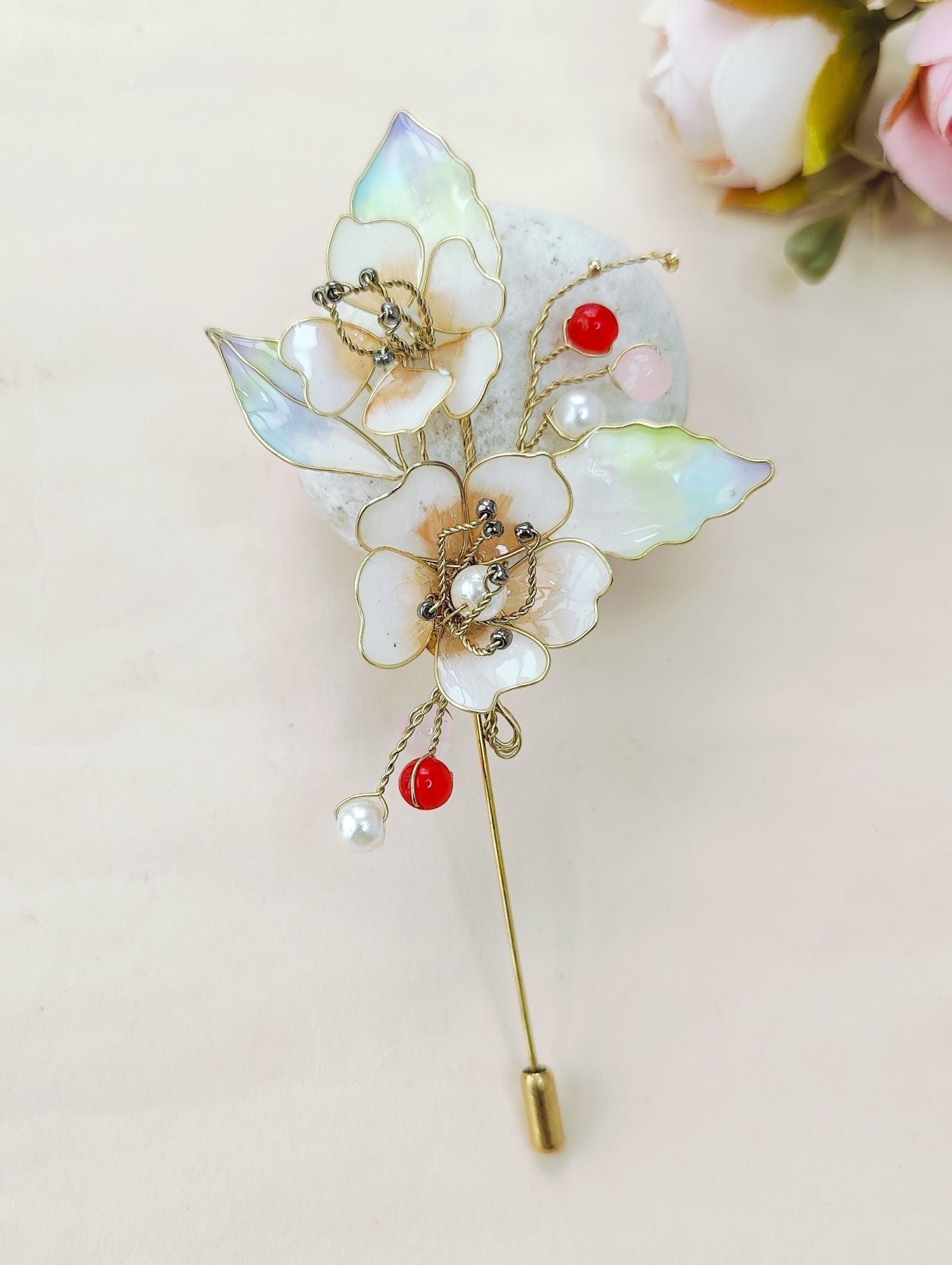 Handmade floral resin brooch lapel pin, statement brooch for women