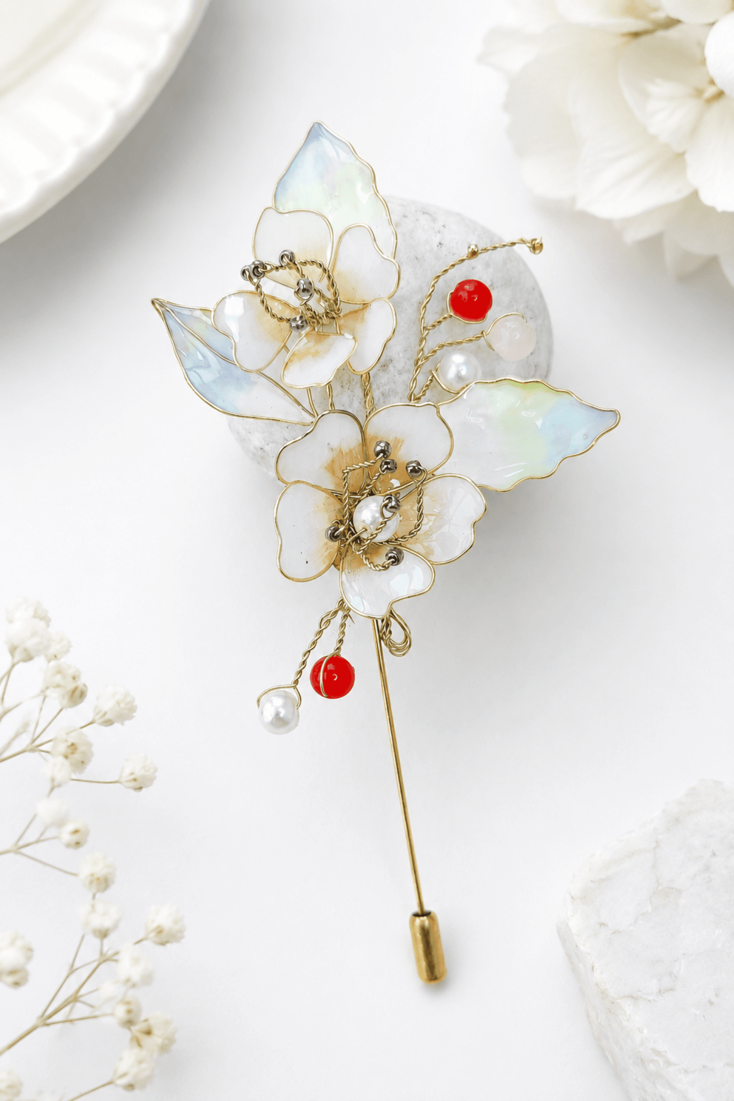 Handmade floral resin brooch lapel pin, statement brooch for women