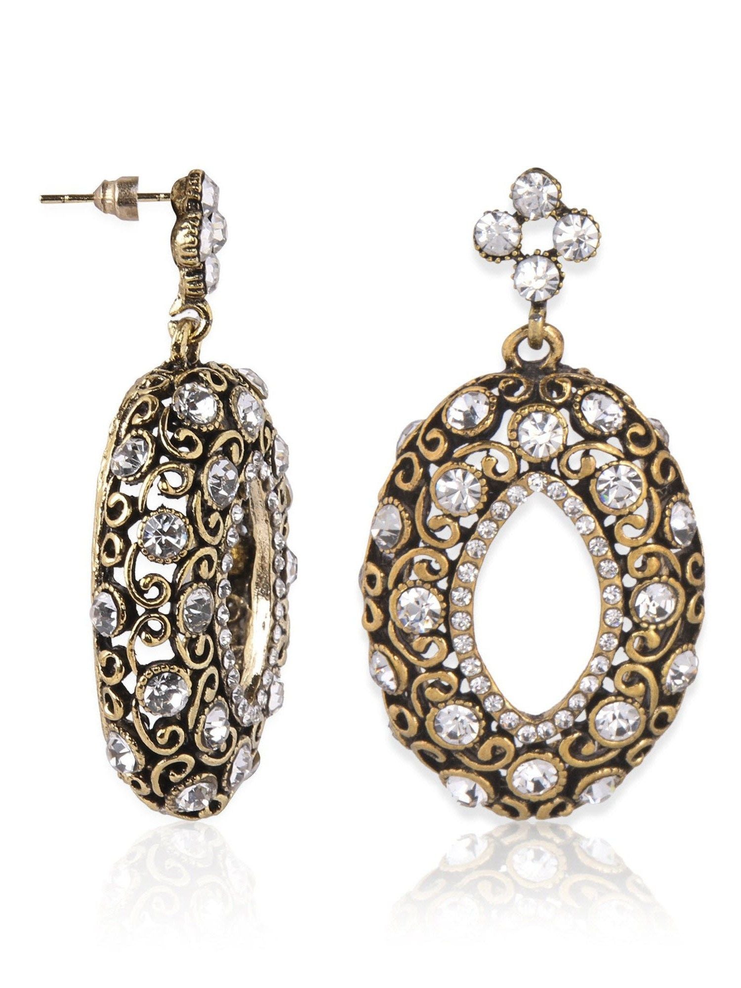 Gold-plated Crystal Studded Victorian Earrings for Women and Girls
