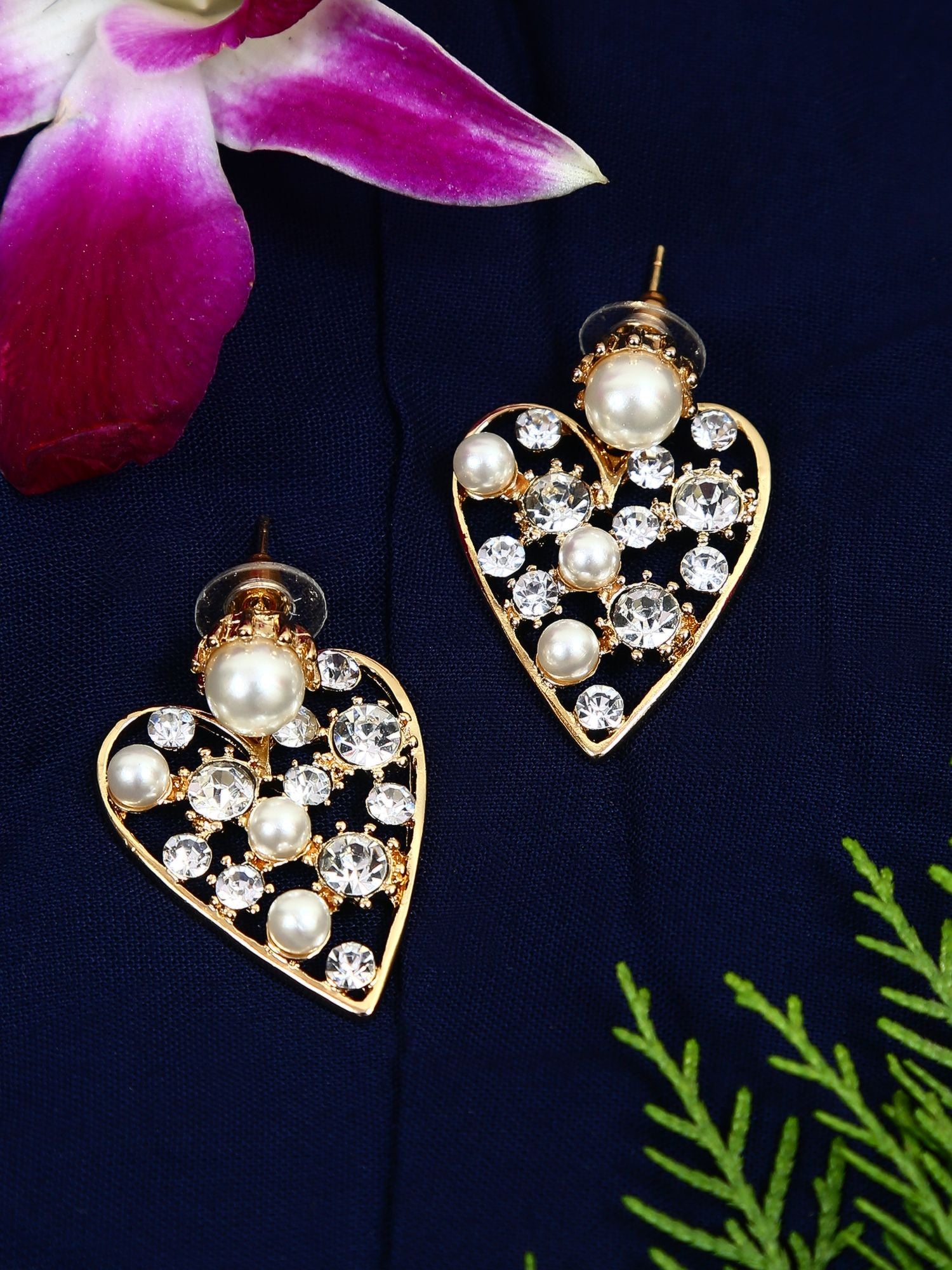 Golden heart-shaped drop and dangler stud earrings for women and girls