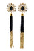 Scarlet Tassels Earrings in Black& Gold-Elegant Crystal Stud Handmade Tassel Earrings