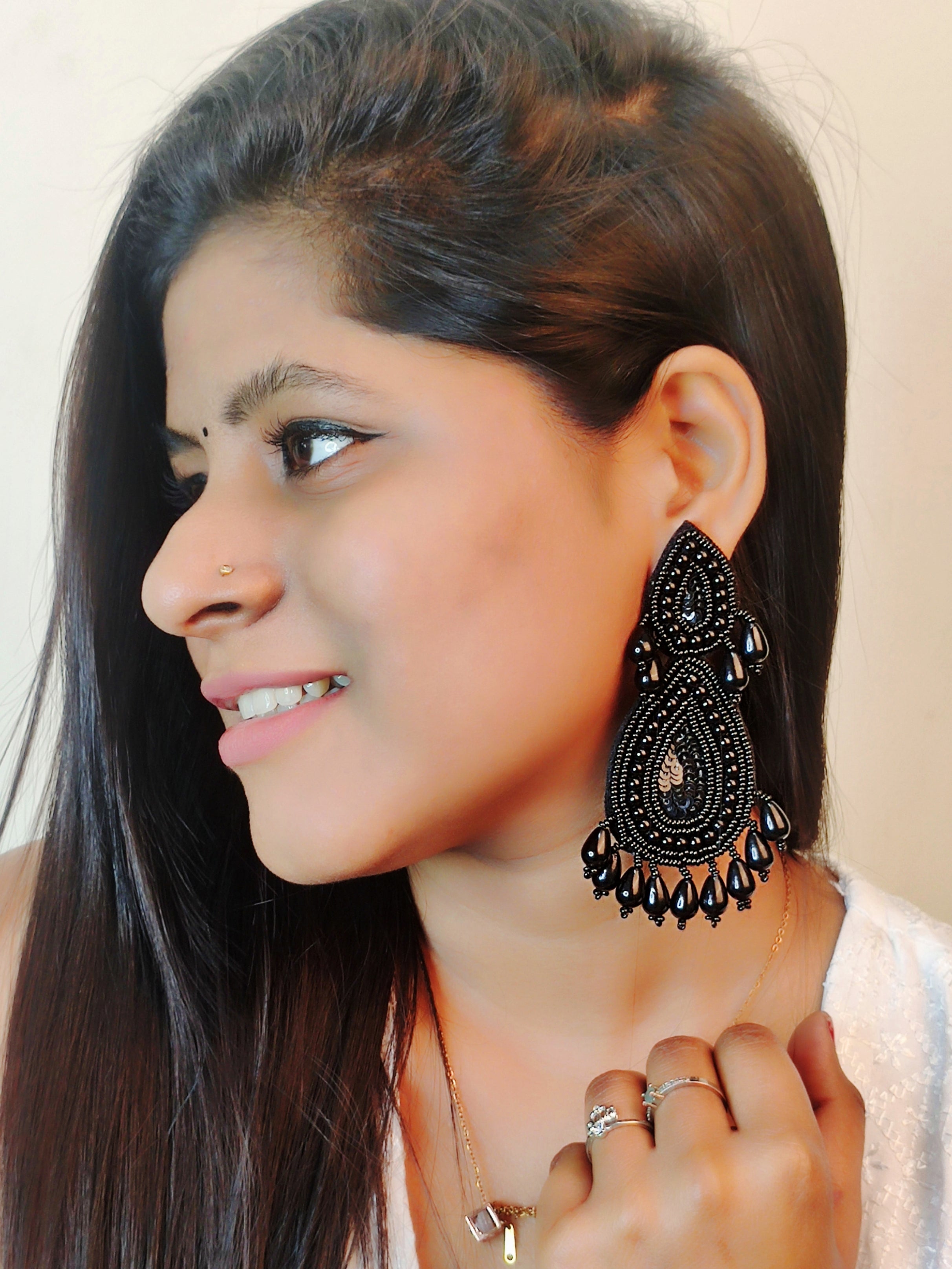 Luxury Defined: Handmade Black Beaded Earrings for Chic Style