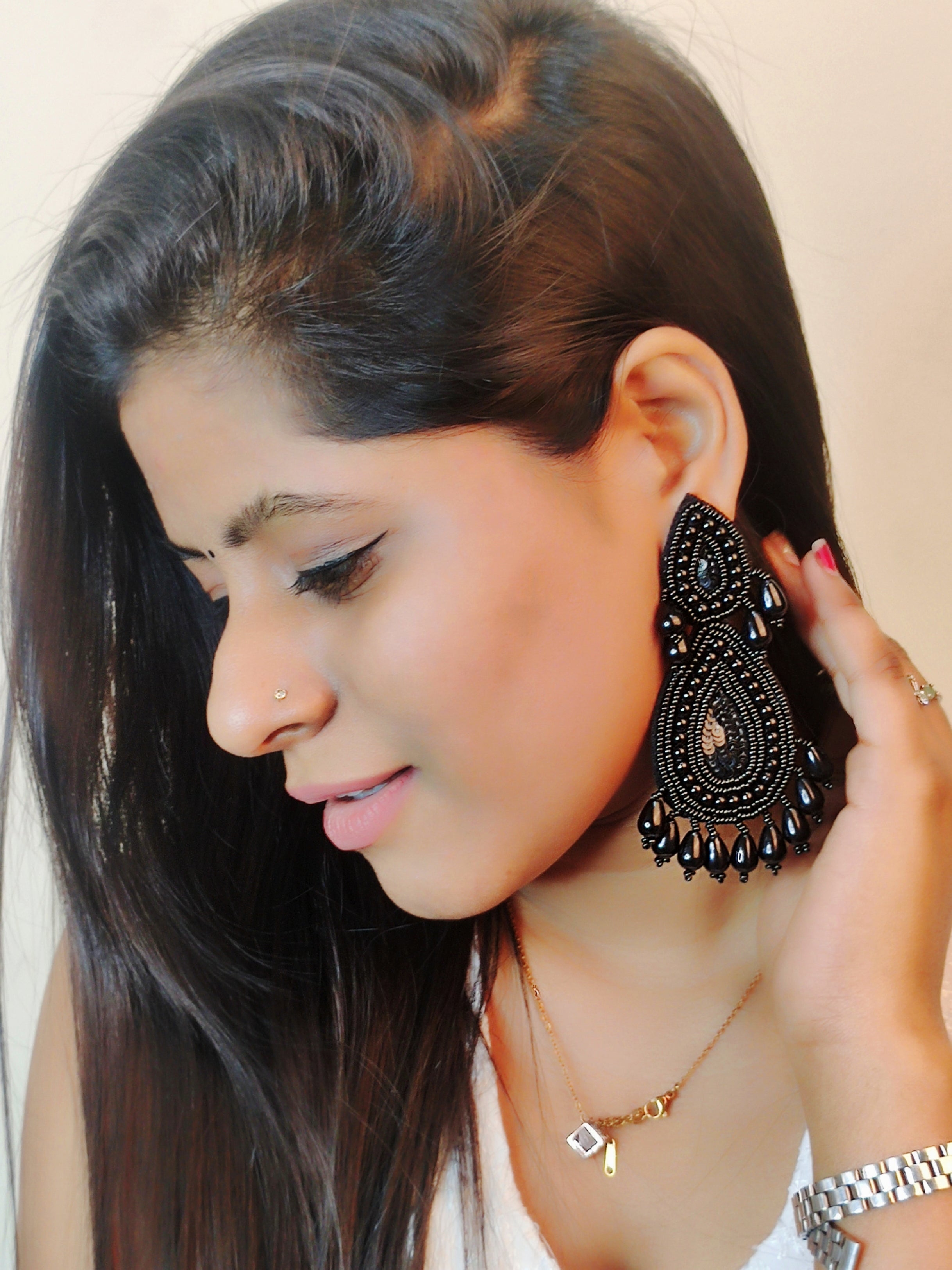 Luxury Defined: Handmade Black Beaded Earrings for Chic Style