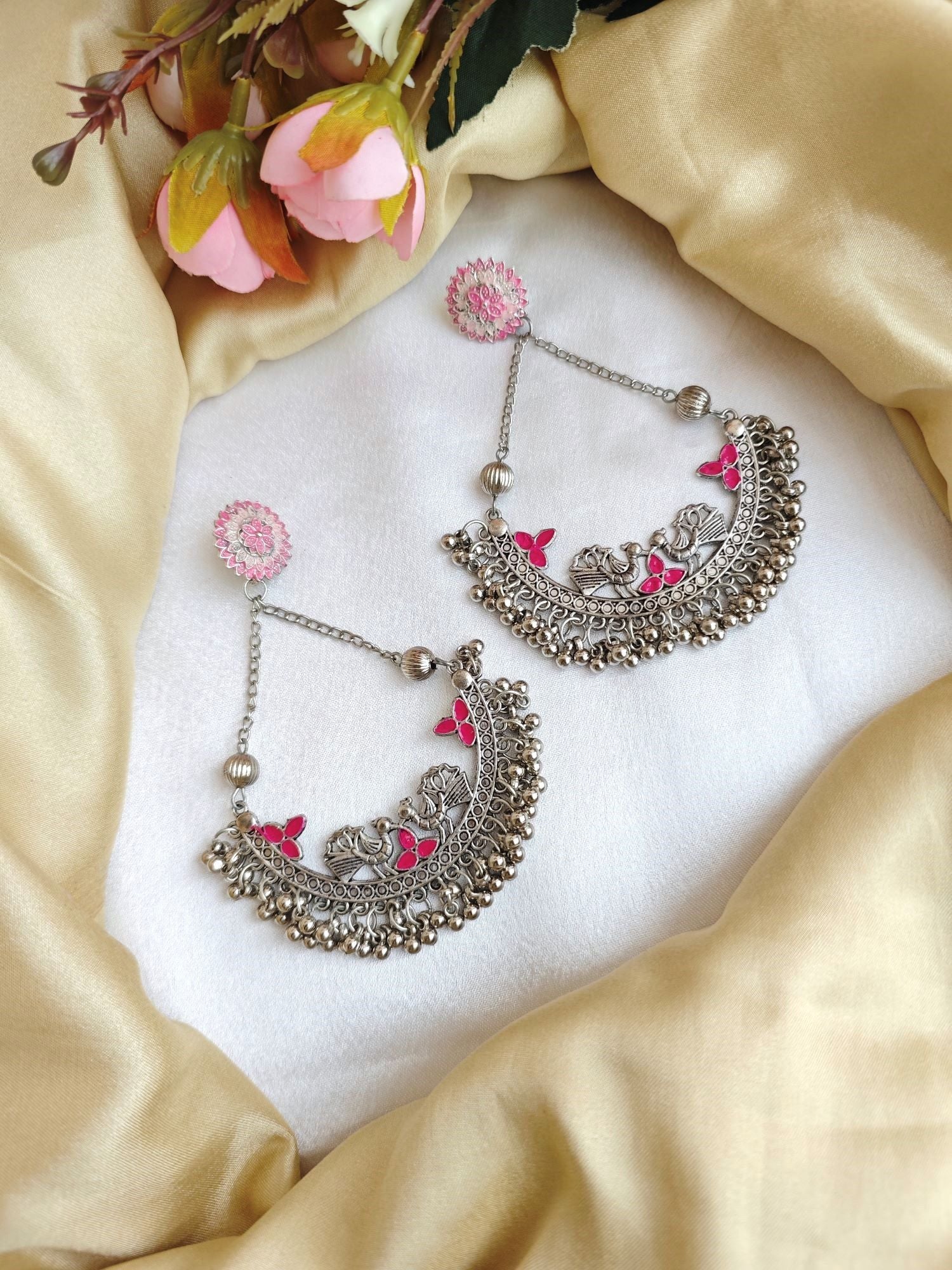 Multicolor silver plated round alloy jhumka earrings from the Party Collection, ideal for festivals and weddings